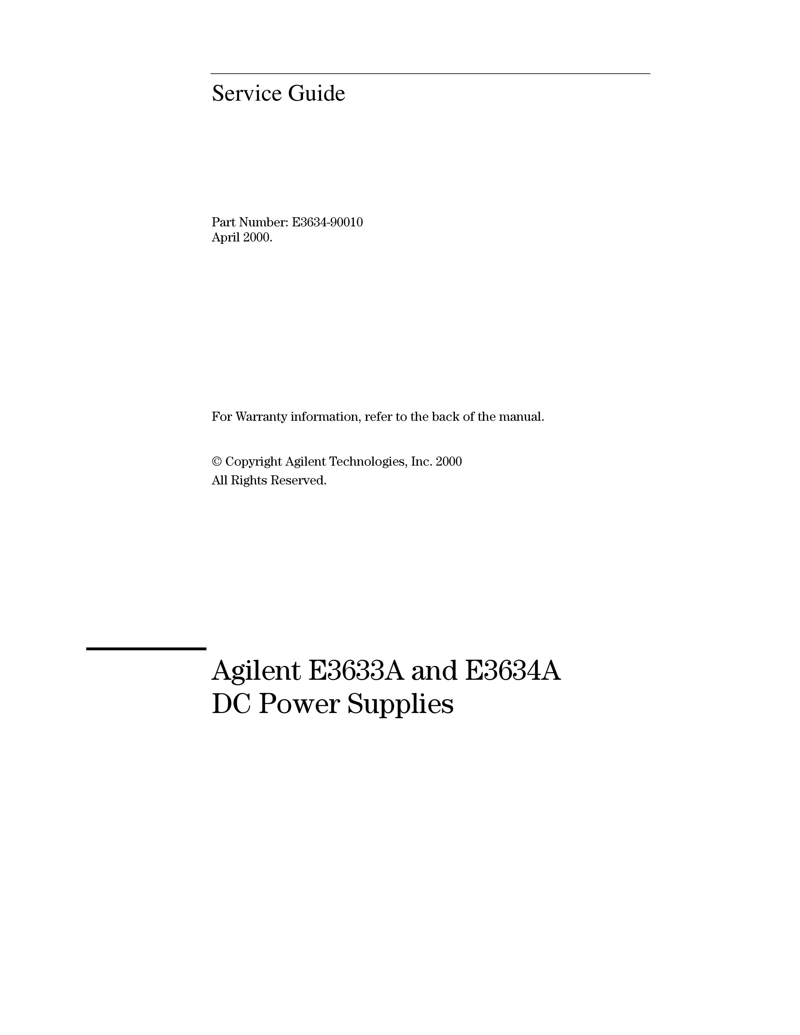 Agilent Technologies E3633A Portable Generator User Manual