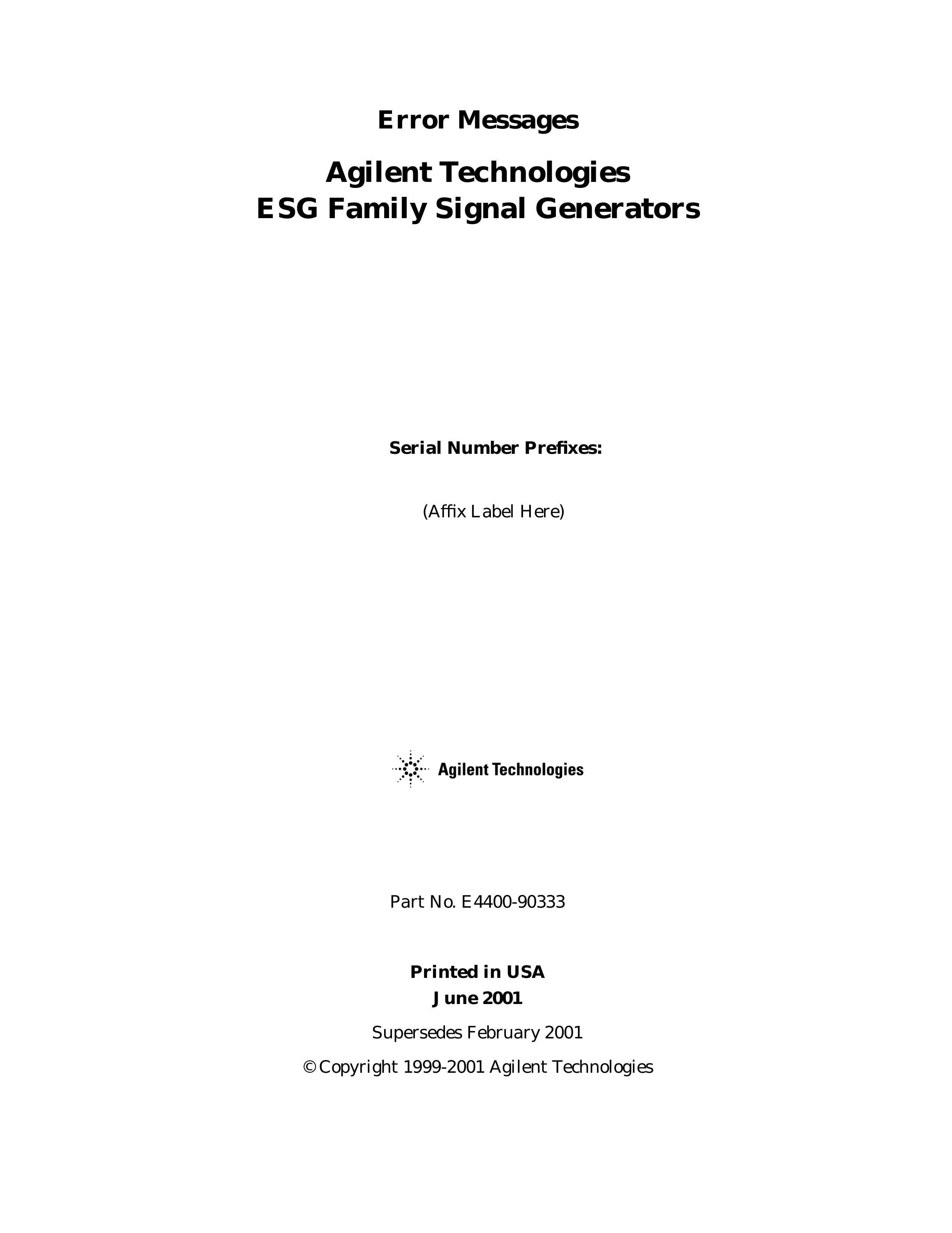 Agilent Technologies E4400-90333 Portable Generator User Manual