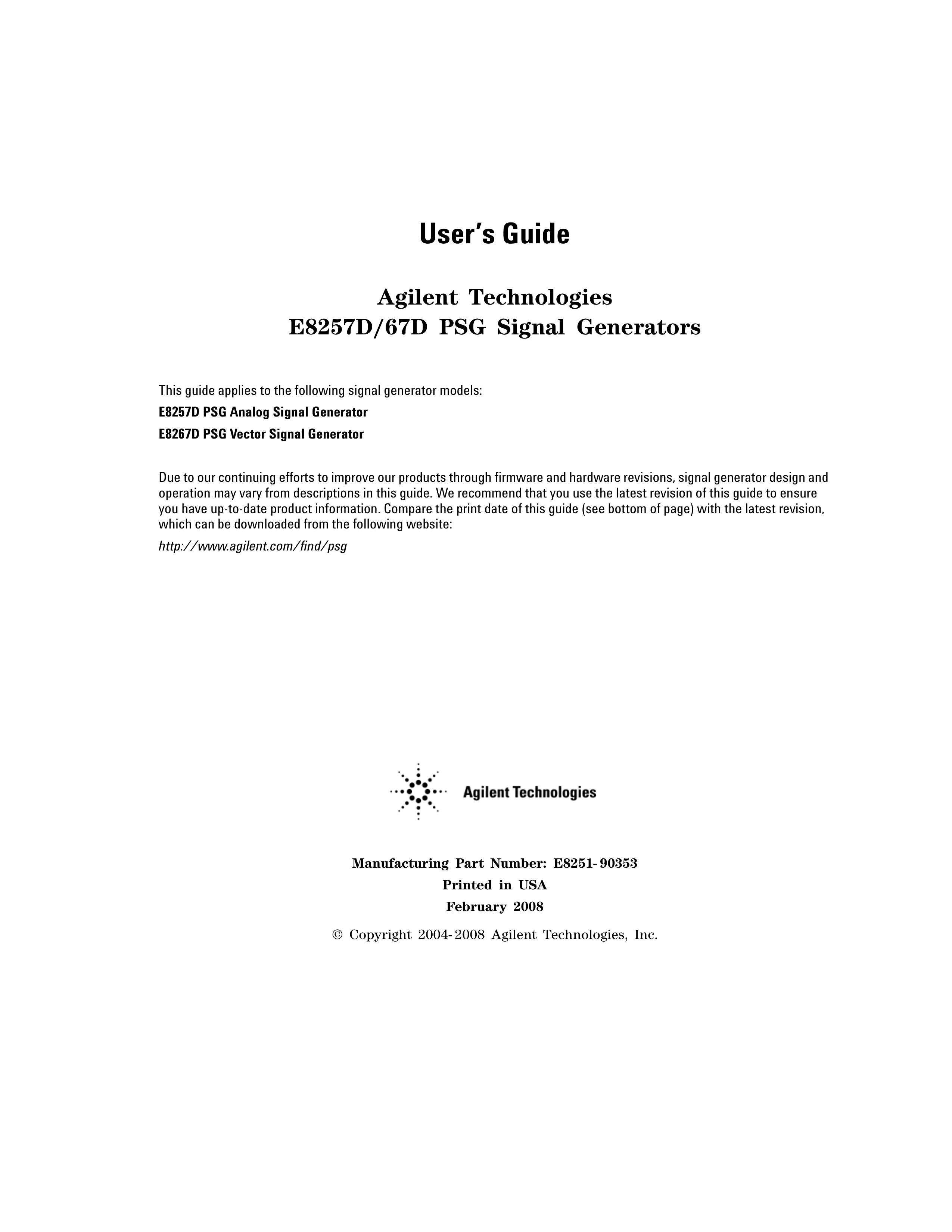 Agilent Technologies E8257D PSG Portable Generator User Manual