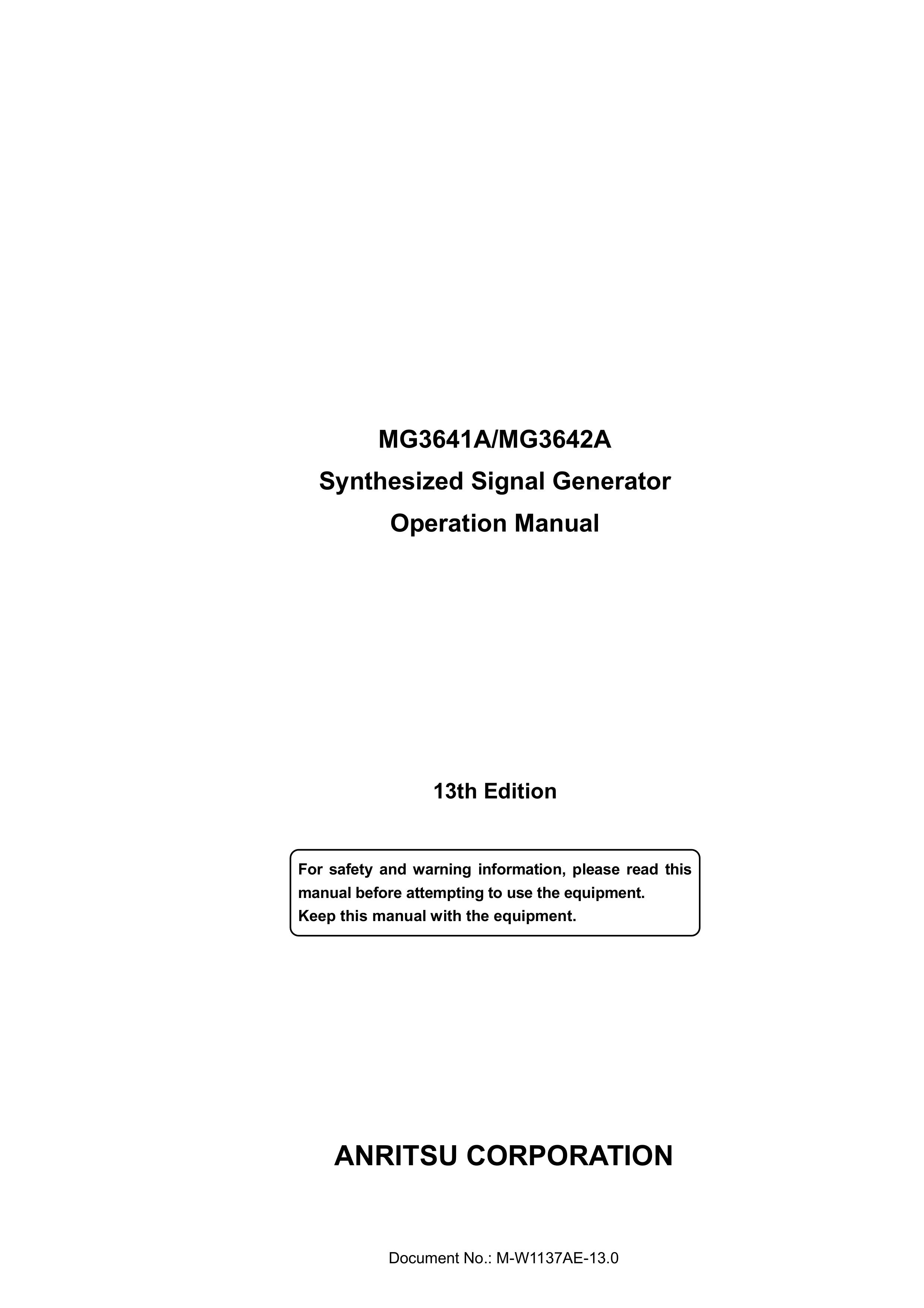 Anritsu MG3641A Portable Generator User Manual