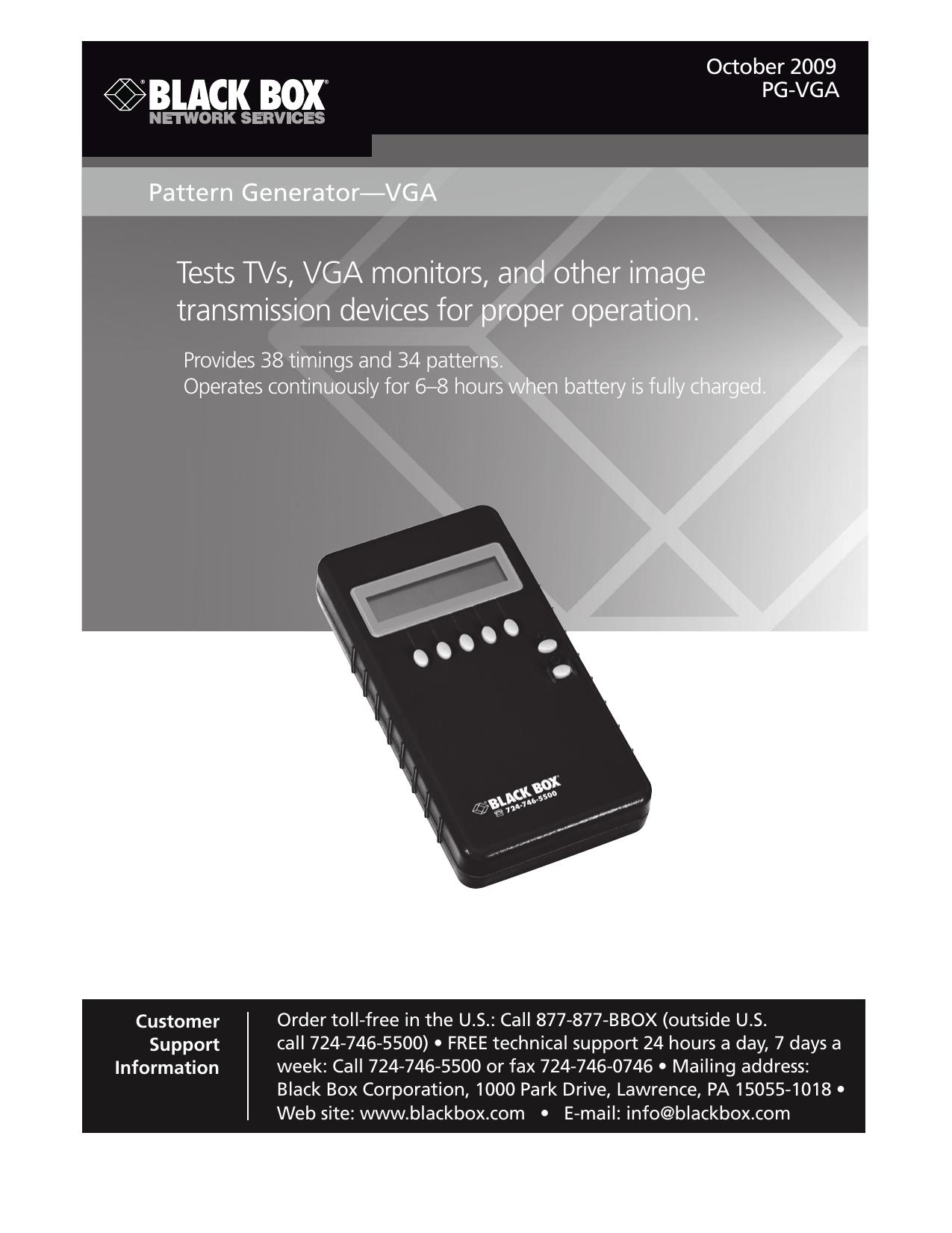 Black Box PG-VGA Portable Generator User Manual
