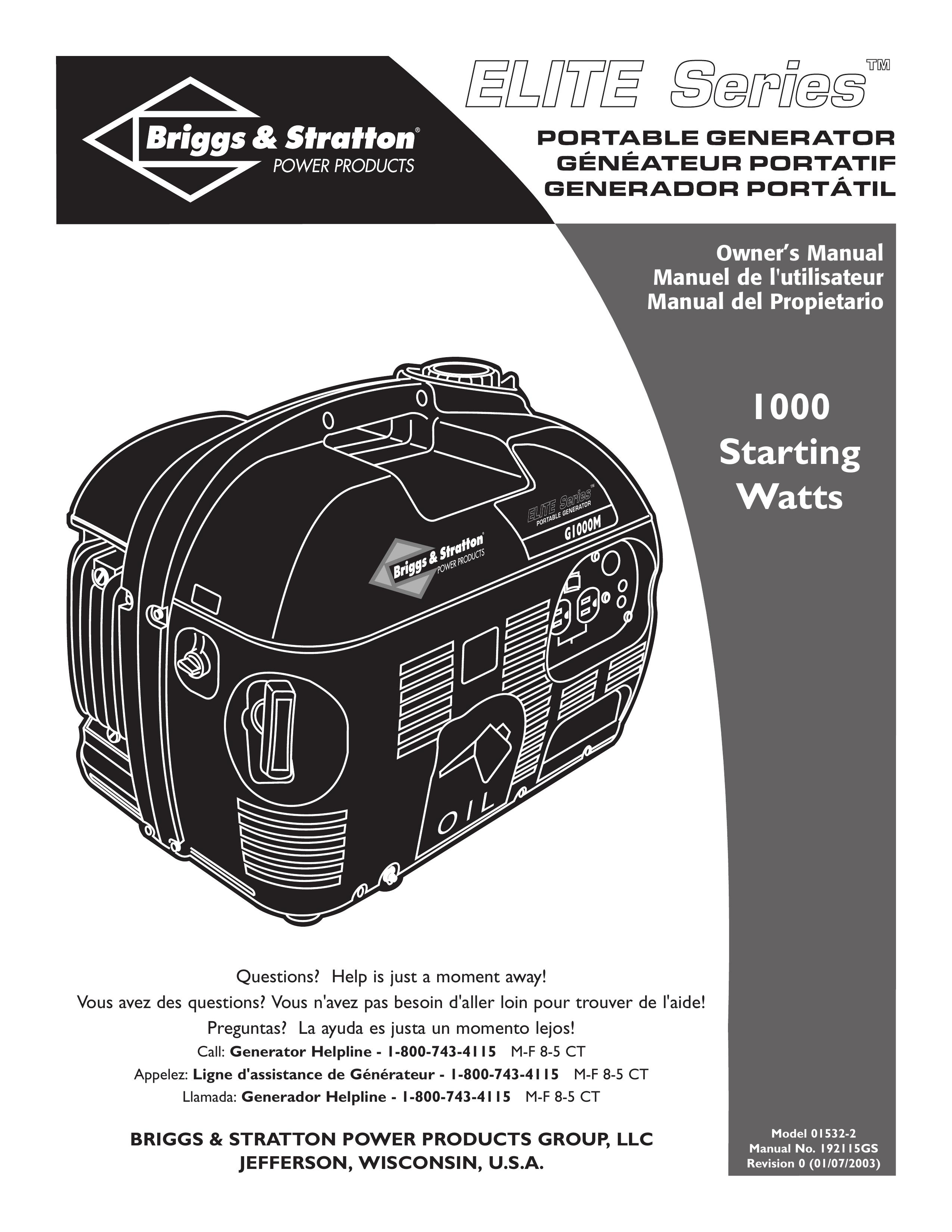 Briggs & Stratton 01532-2 Portable Generator User Manual