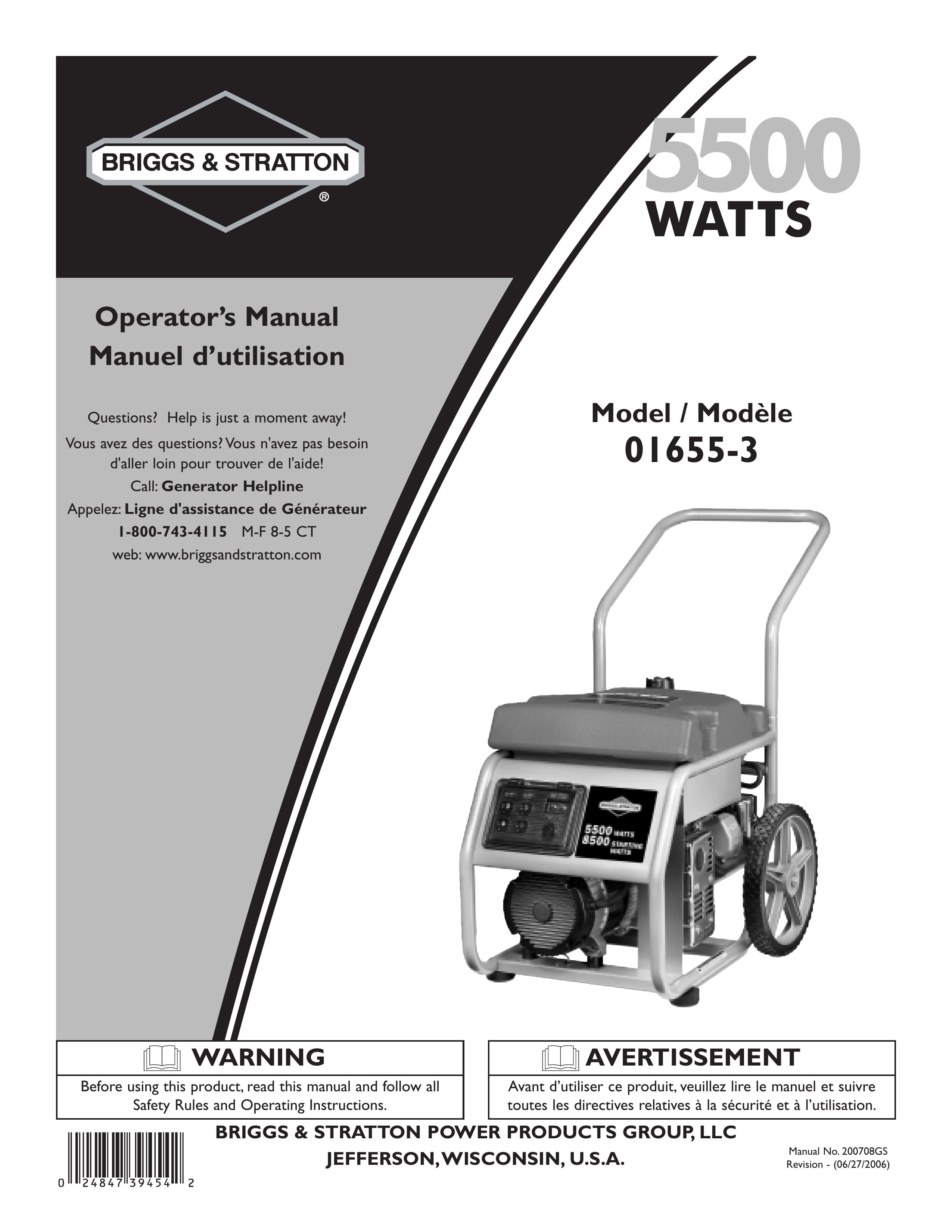 Briggs & Stratton 01655-3 Portable Generator User Manual