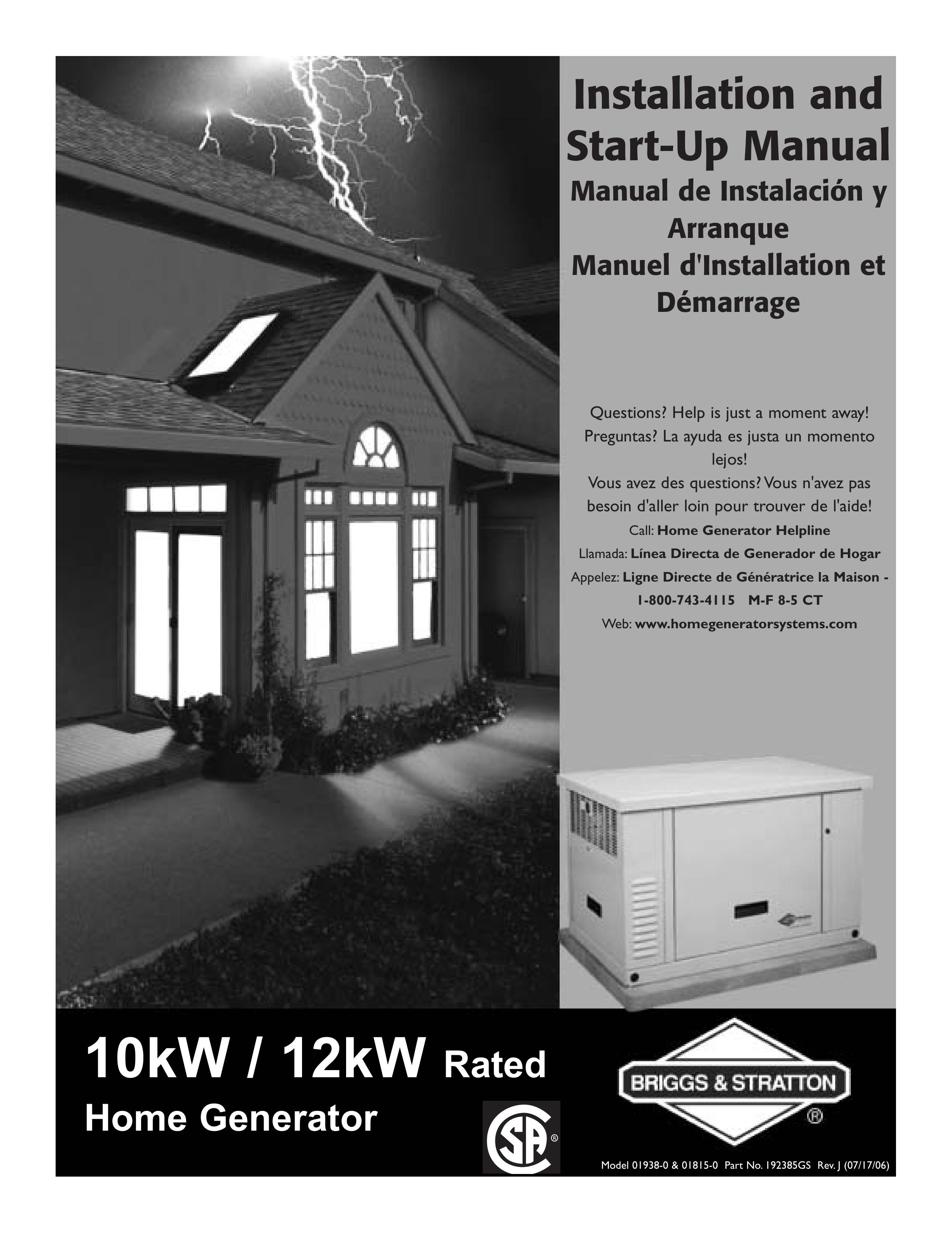 Briggs & Stratton 01815-0 Portable Generator User Manual
