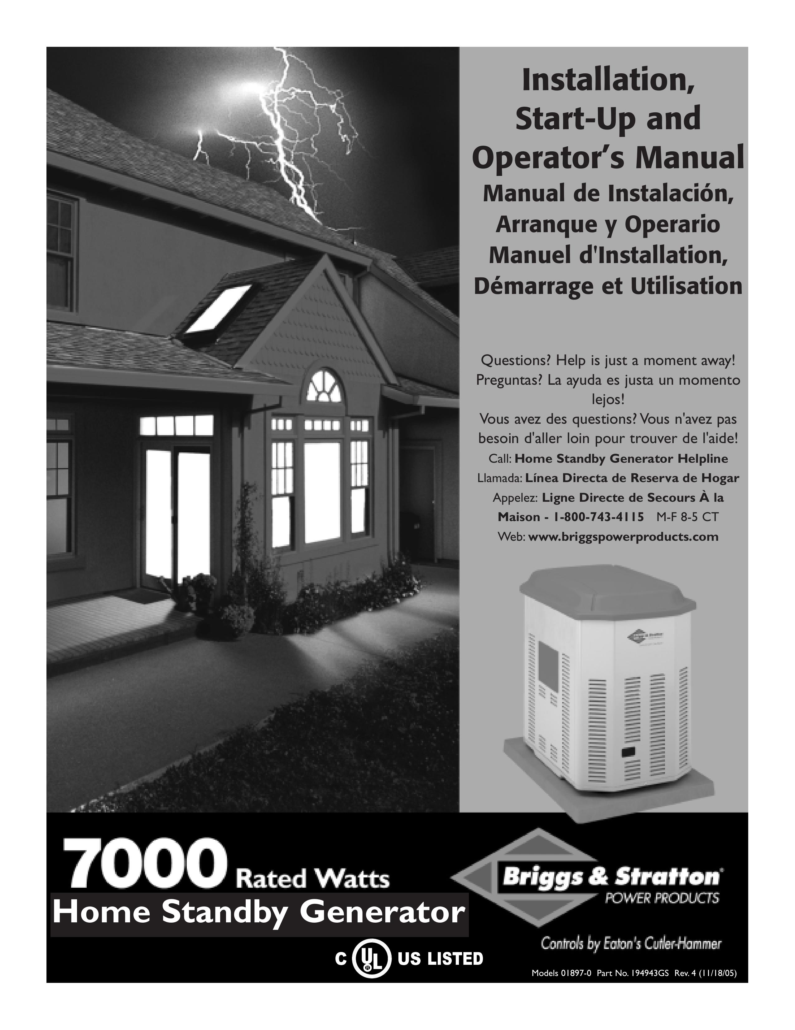 Briggs & Stratton 01897-0 Portable Generator User Manual