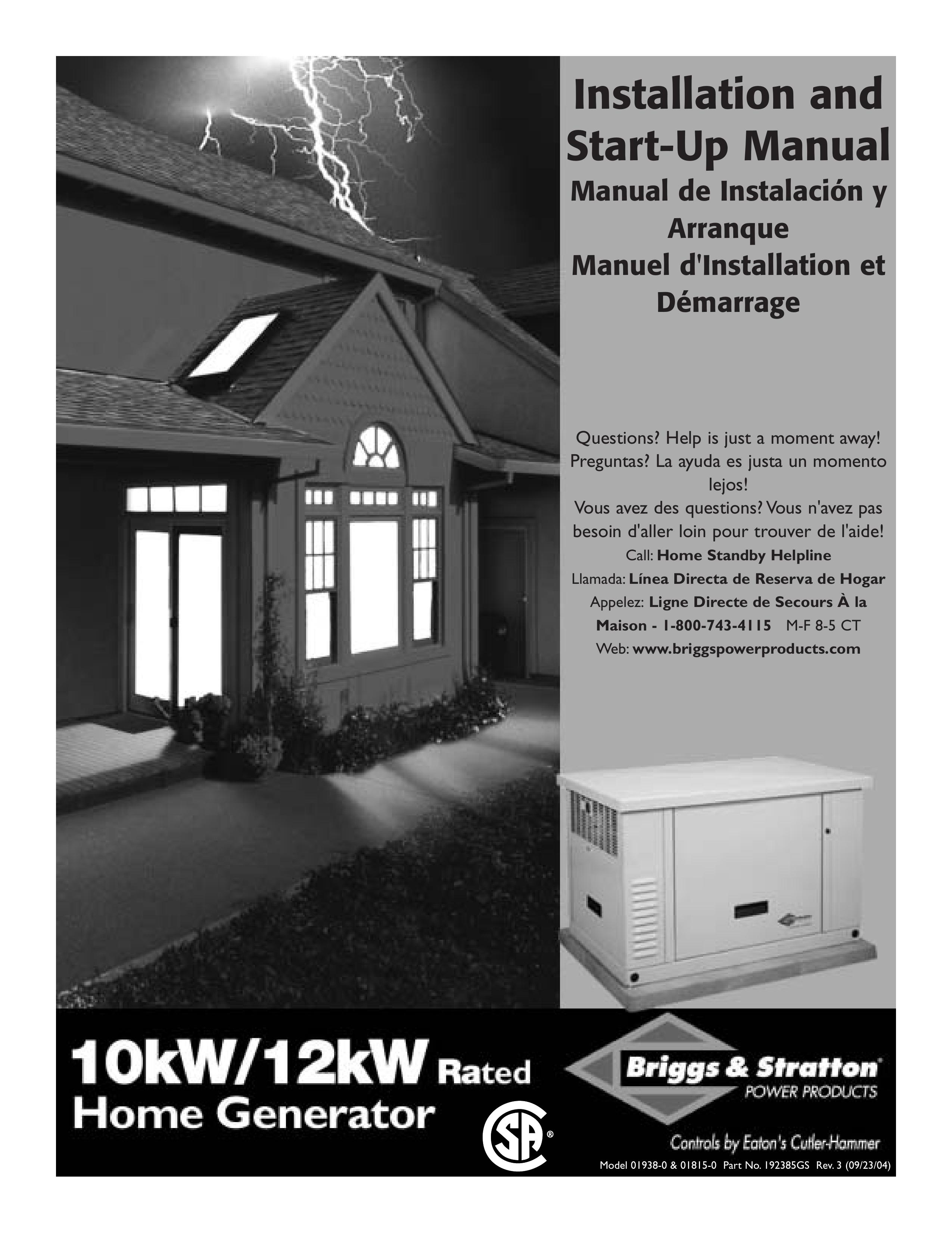 Briggs & Stratton 01938-0 Portable Generator User Manual