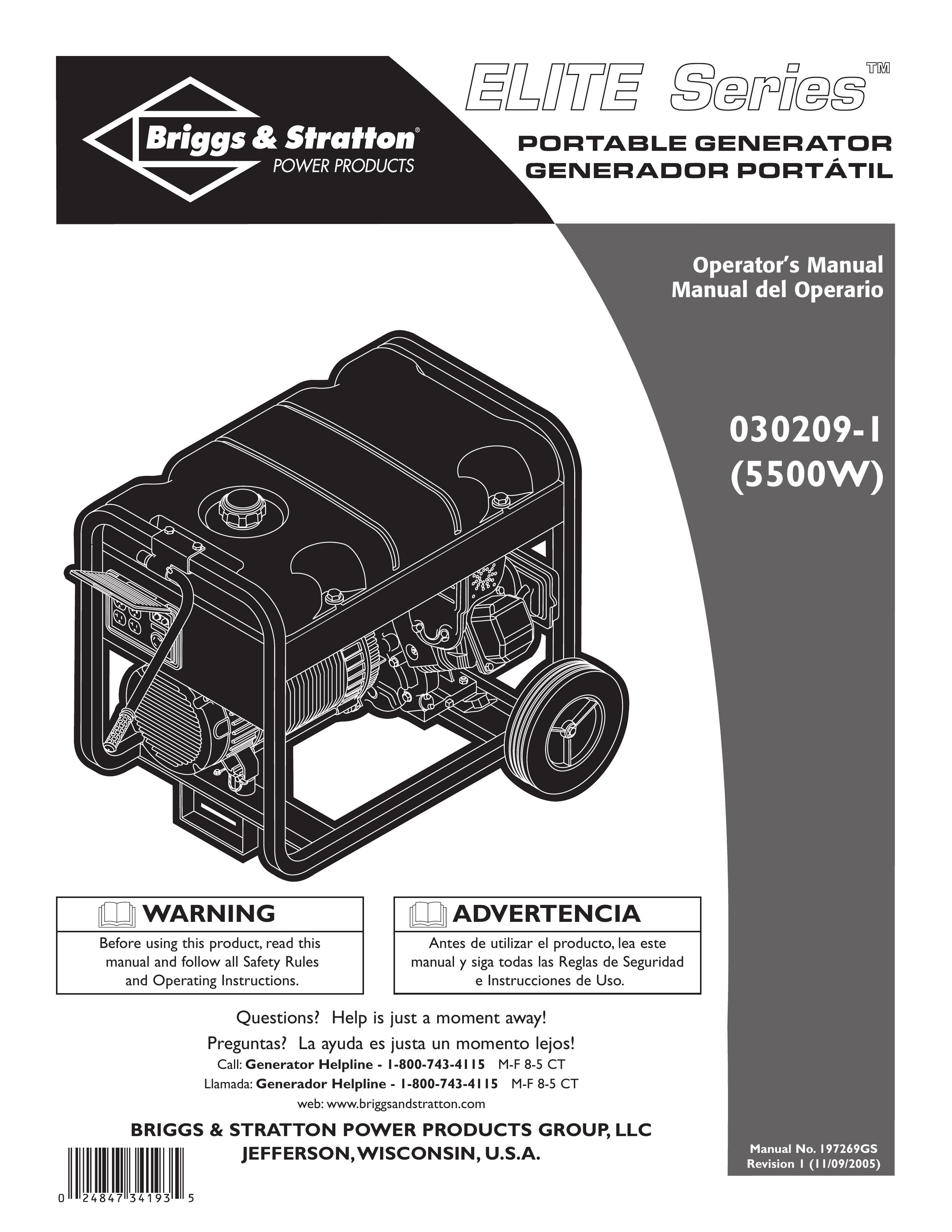 Briggs & Stratton 030209-1 Portable Generator User Manual