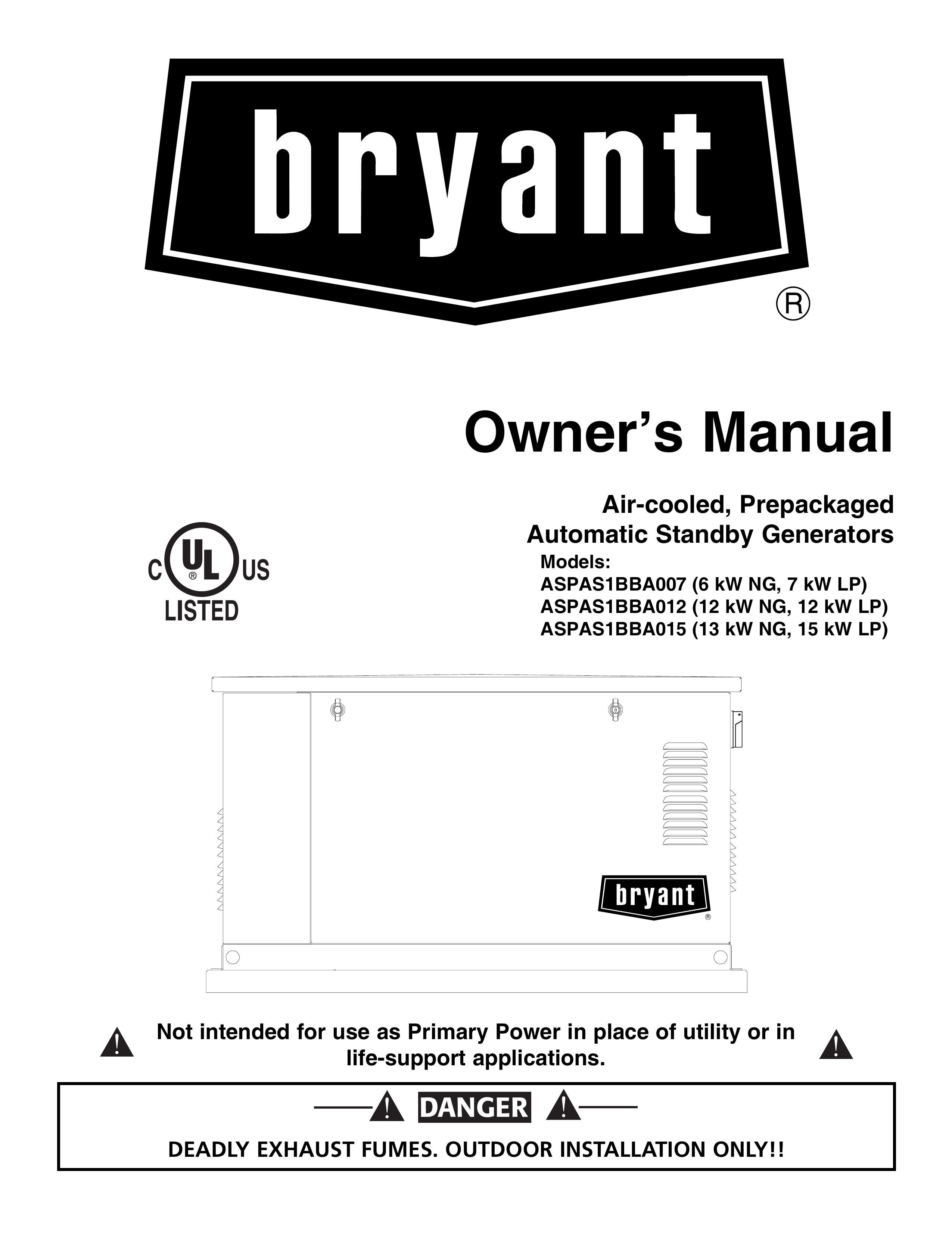 Bryant ASPAS1BBA012 Portable Generator User Manual