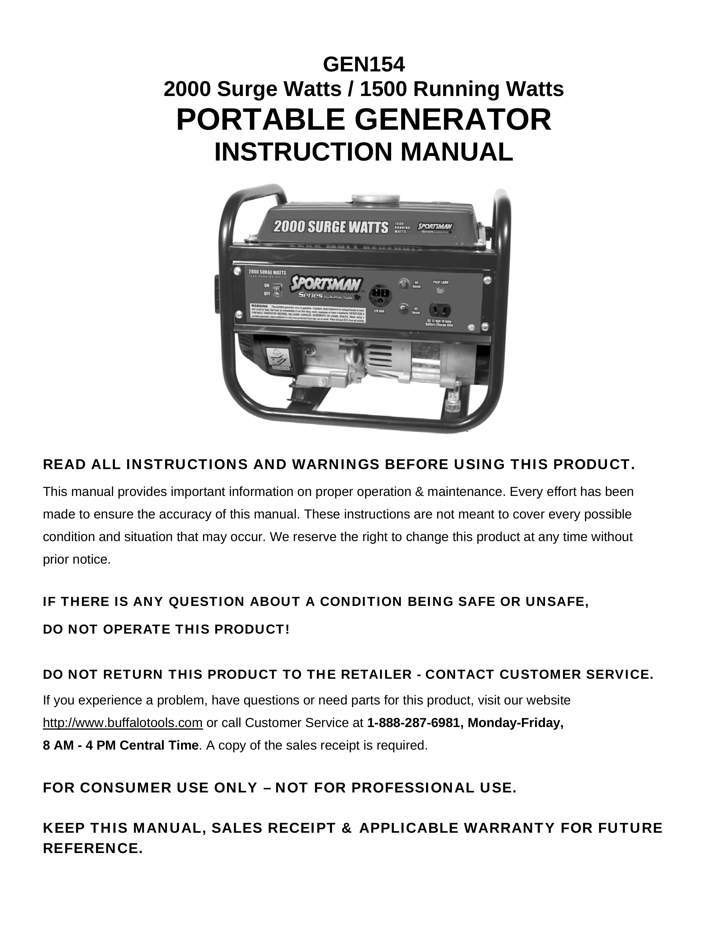 Buffalo Tools GEN154 Portable Generator User Manual