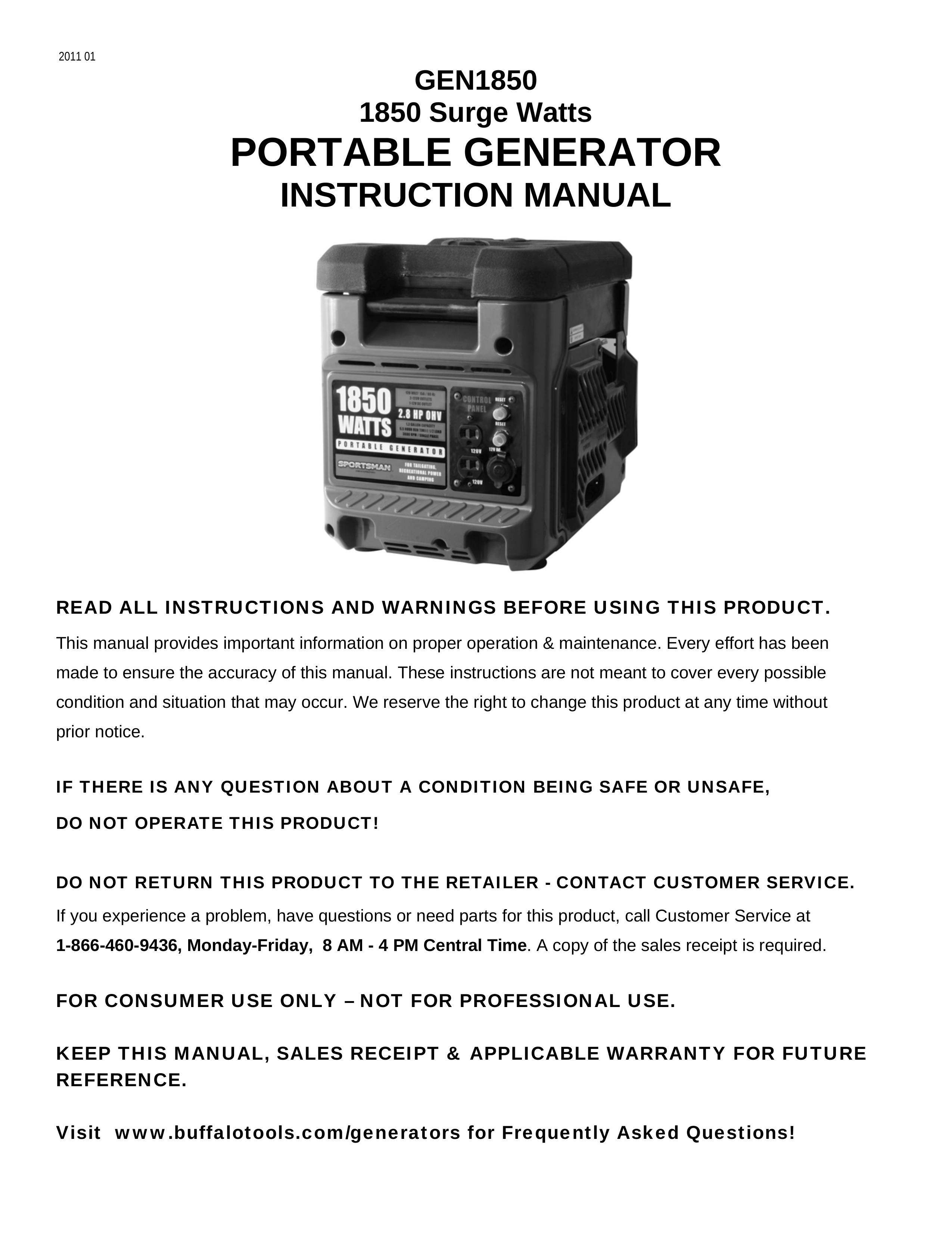 Buffalo Tools GEN1850 Portable Generator User Manual