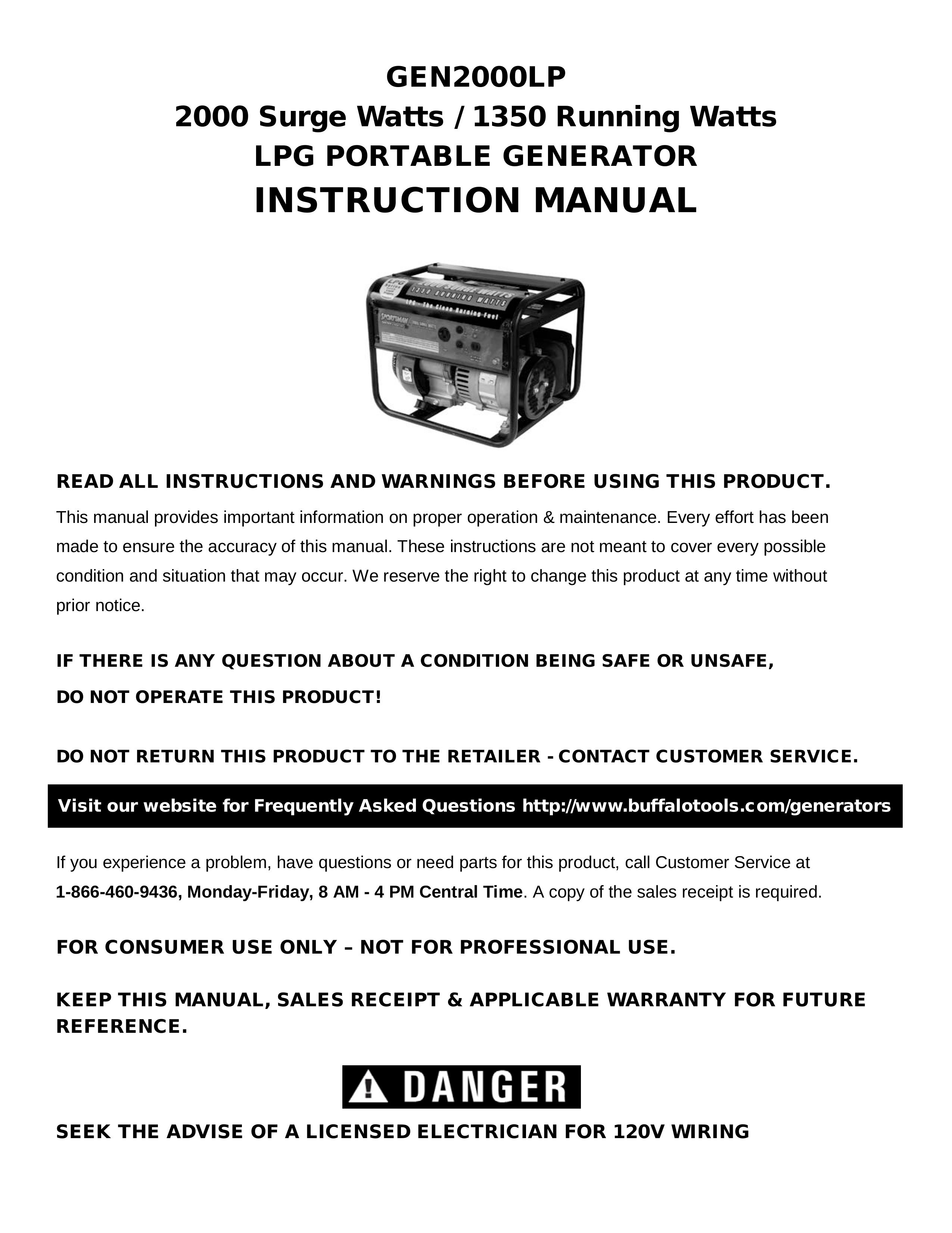 Buffalo Tools GEN2000LP Portable Generator User Manual