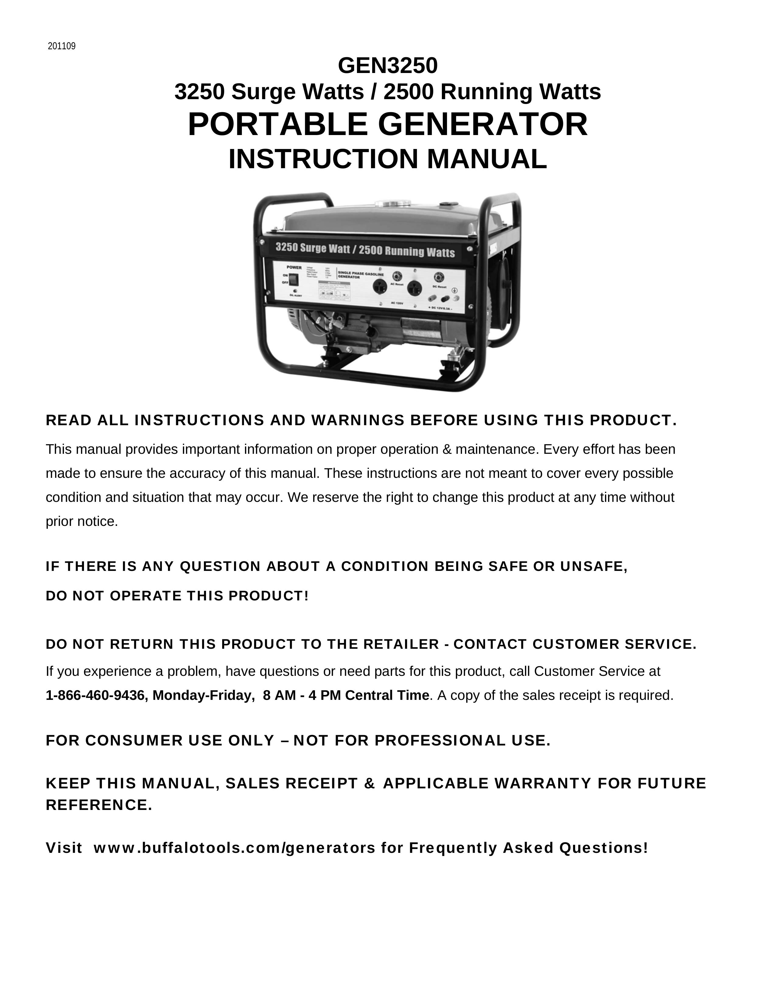 Buffalo Tools GEN3250 Portable Generator User Manual