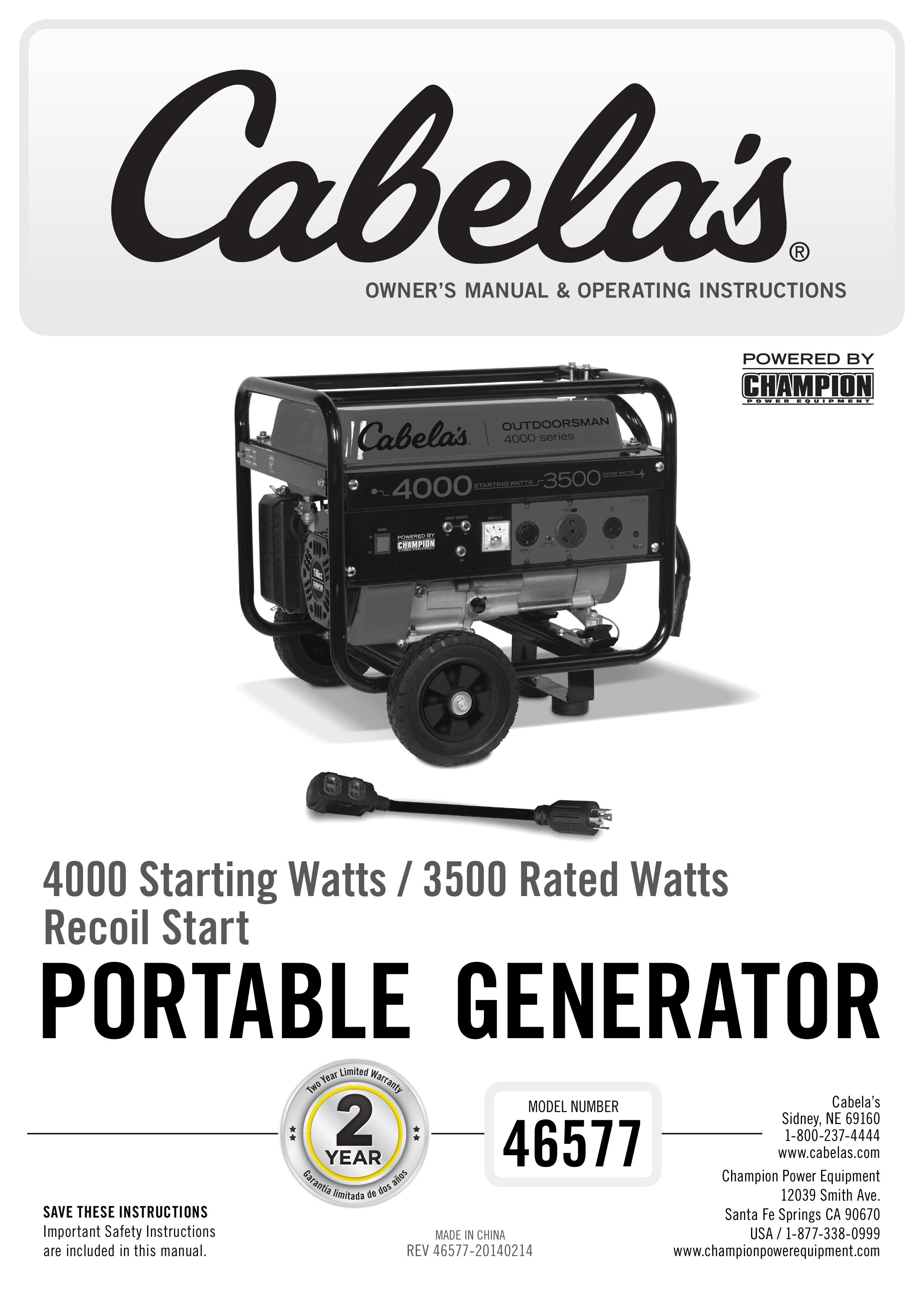 Cabela's 46577 Portable Generator User Manual