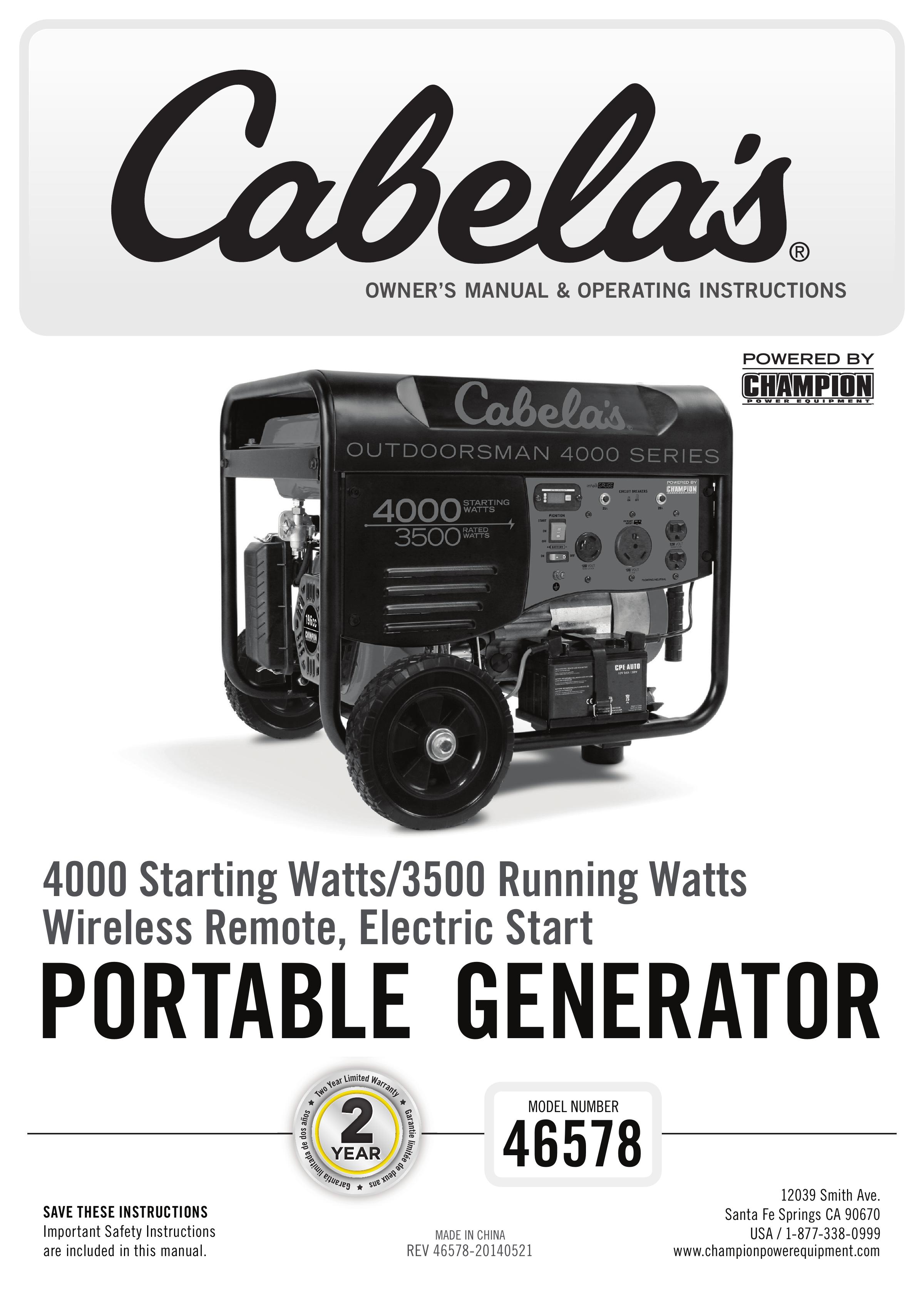 Cabela's 46578 Portable Generator User Manual