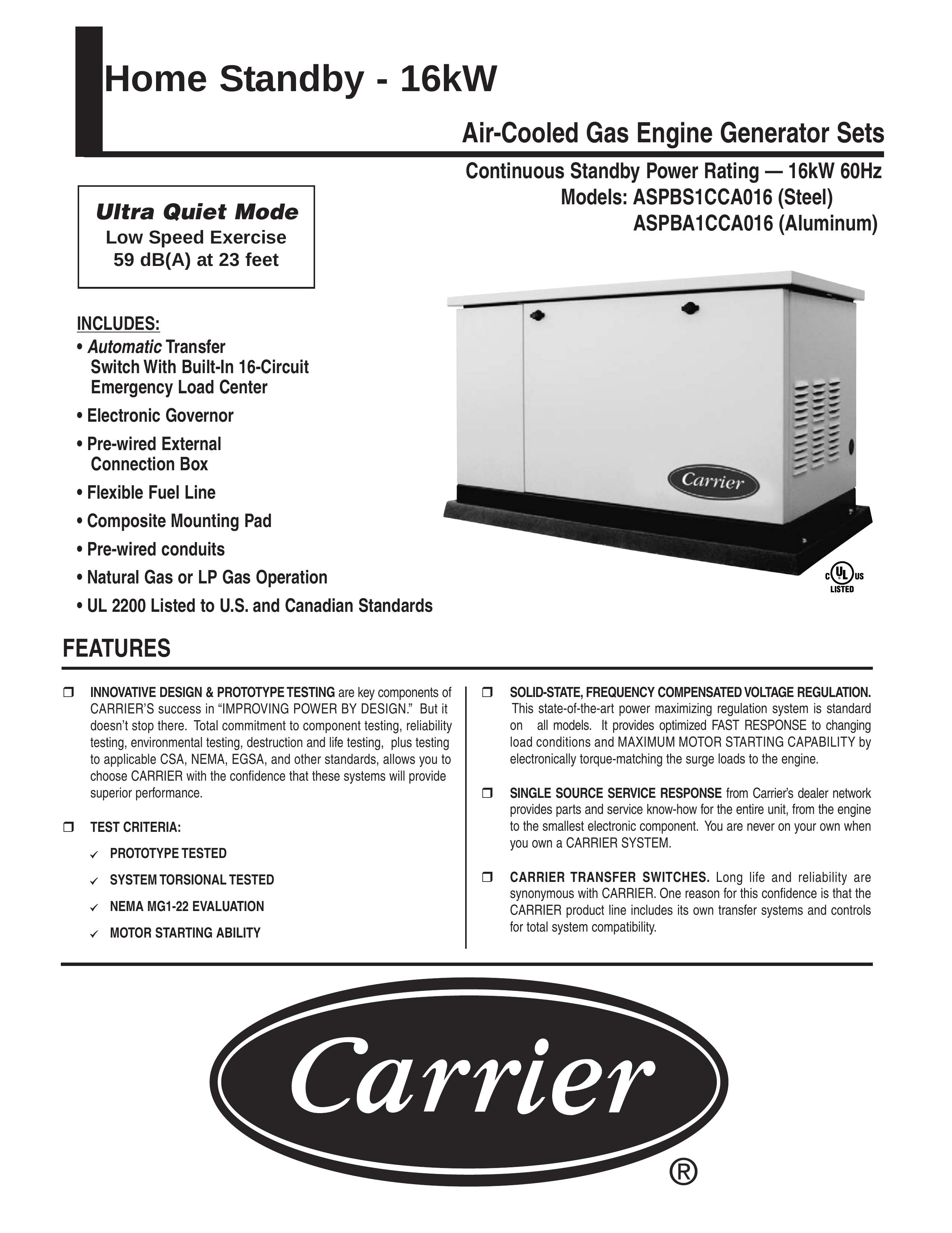 Carrier ASPBS1CCA016 Portable Generator User Manual