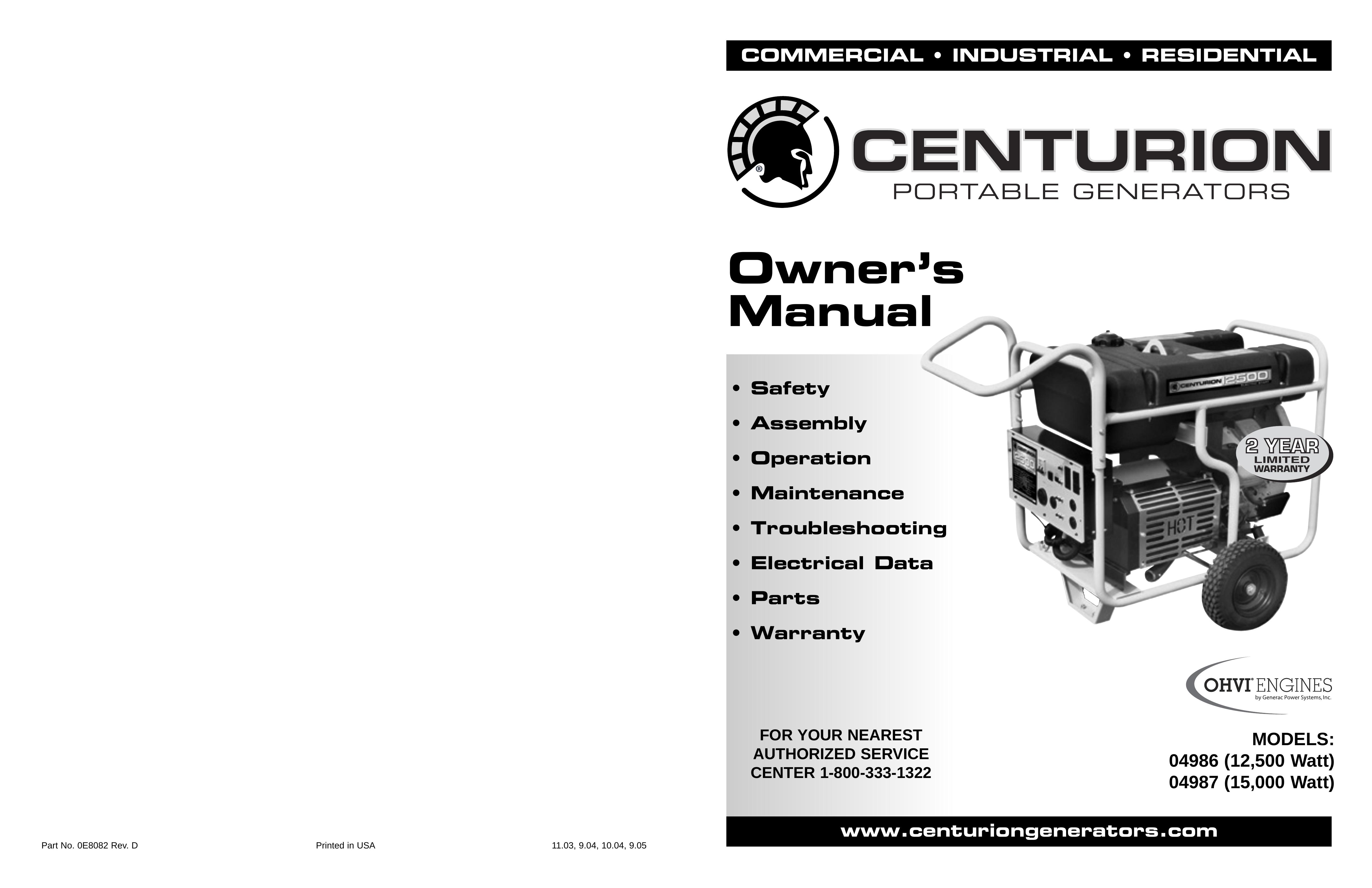 Centurion 4986 Portable Generator User Manual