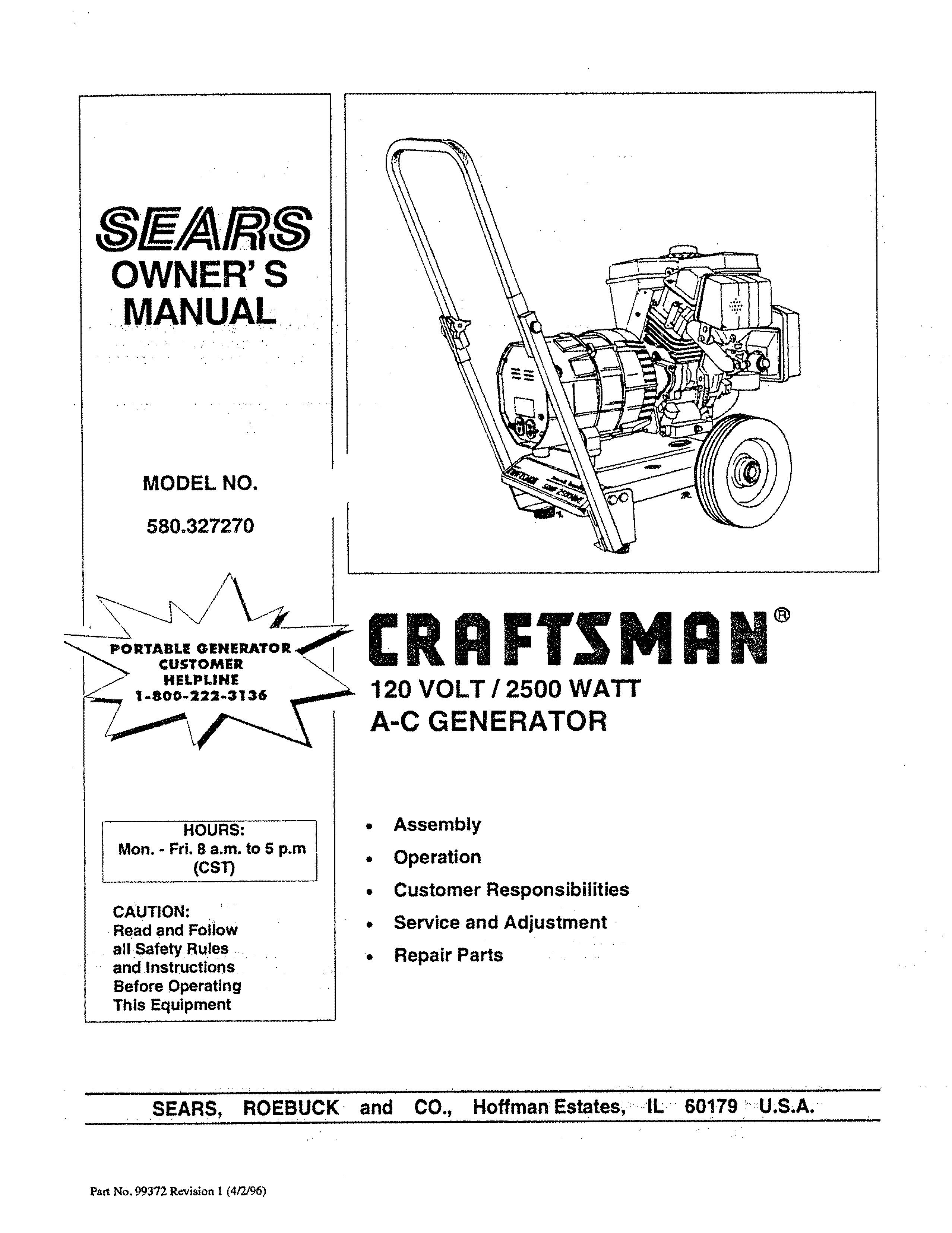Craftsman 580.32727 Portable Generator User Manual