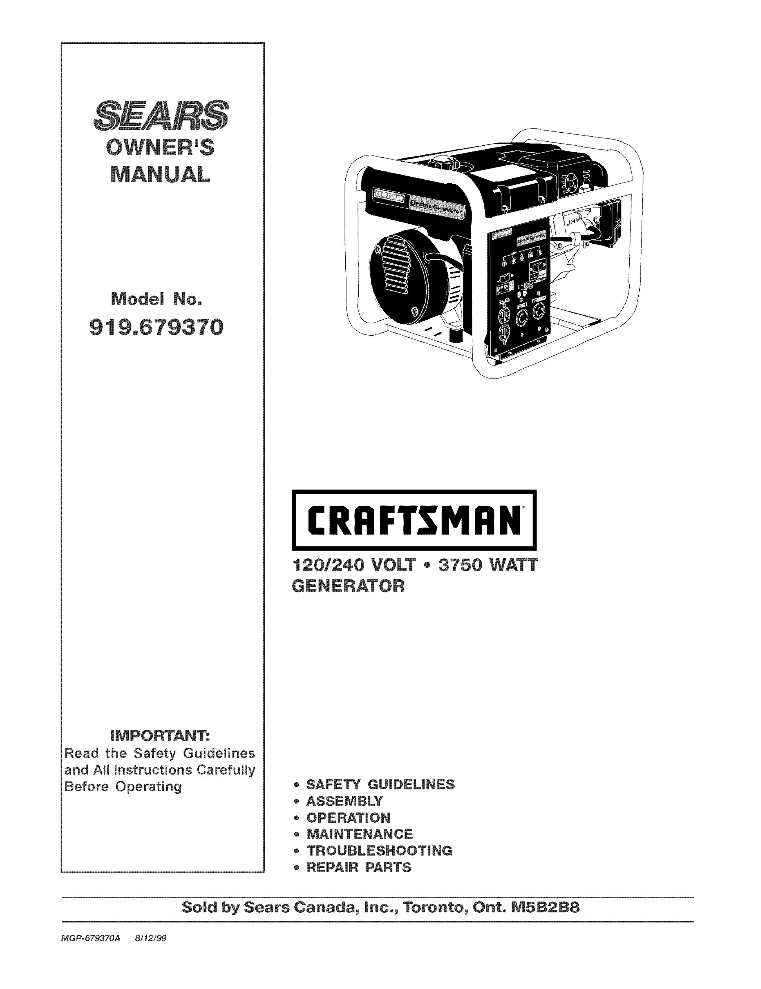 Craftsman 919.67937 Portable Generator User Manual