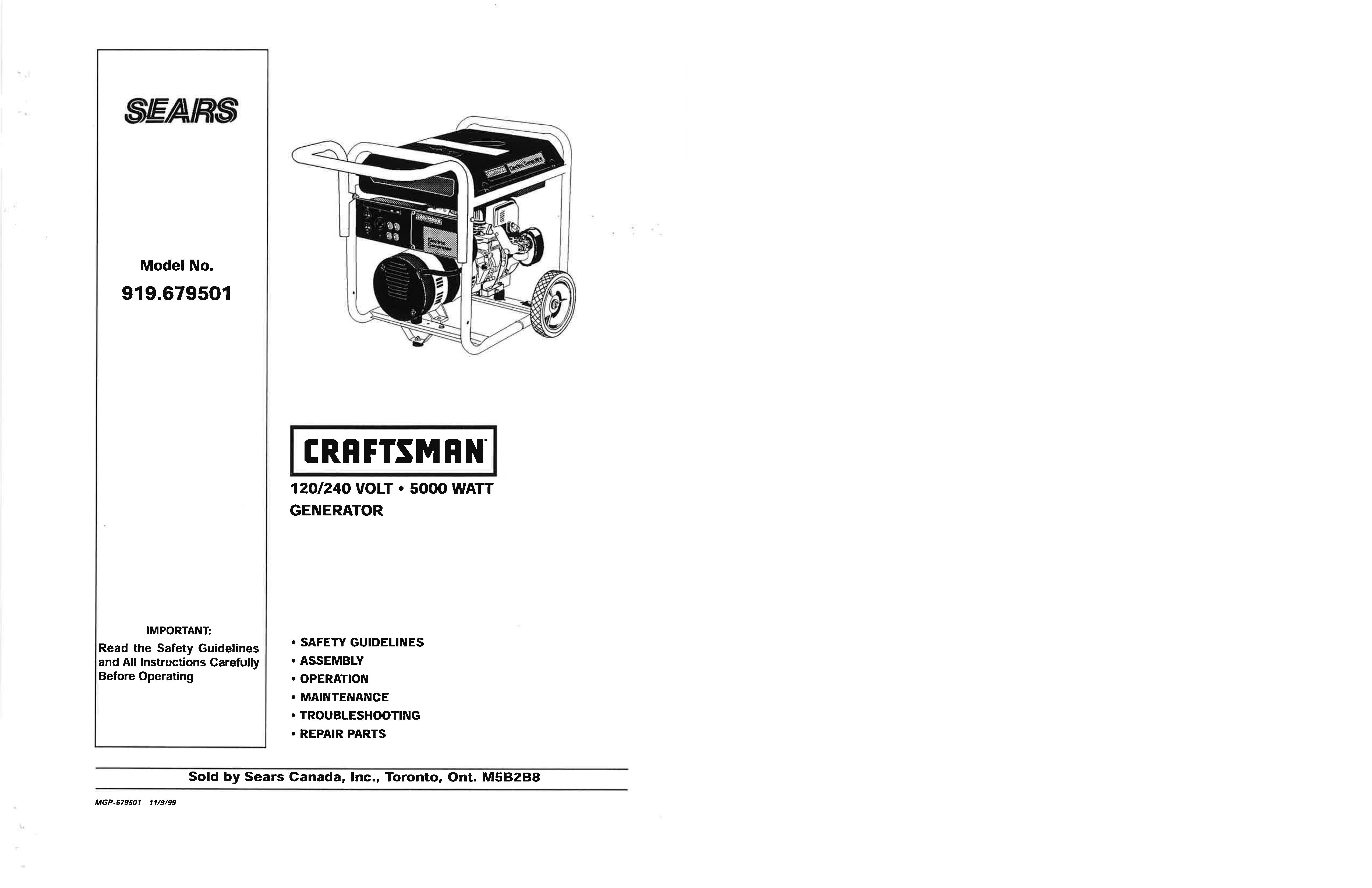 Craftsman 919.679501 Portable Generator User Manual