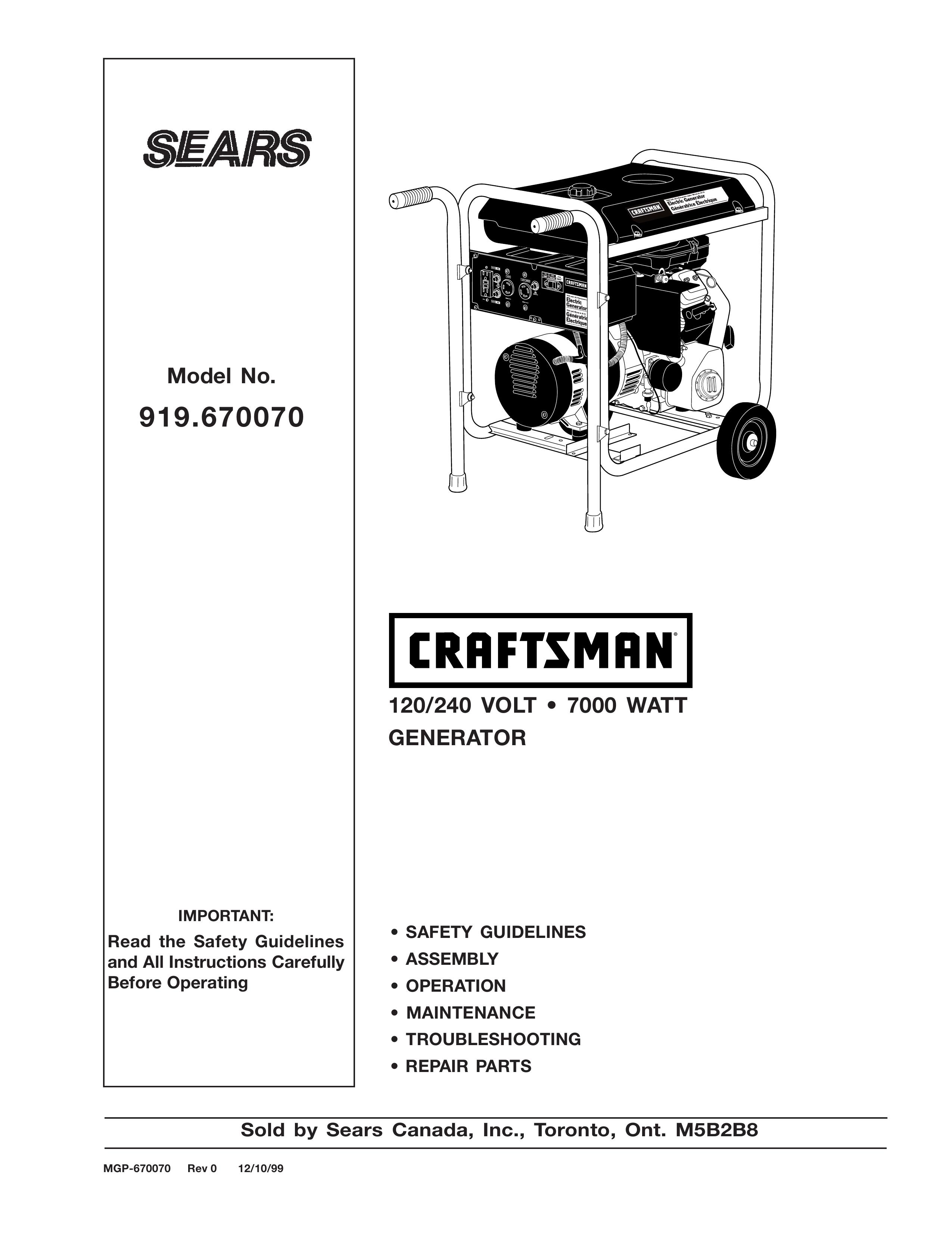 Craftsman MGP-670070 Portable Generator User Manual