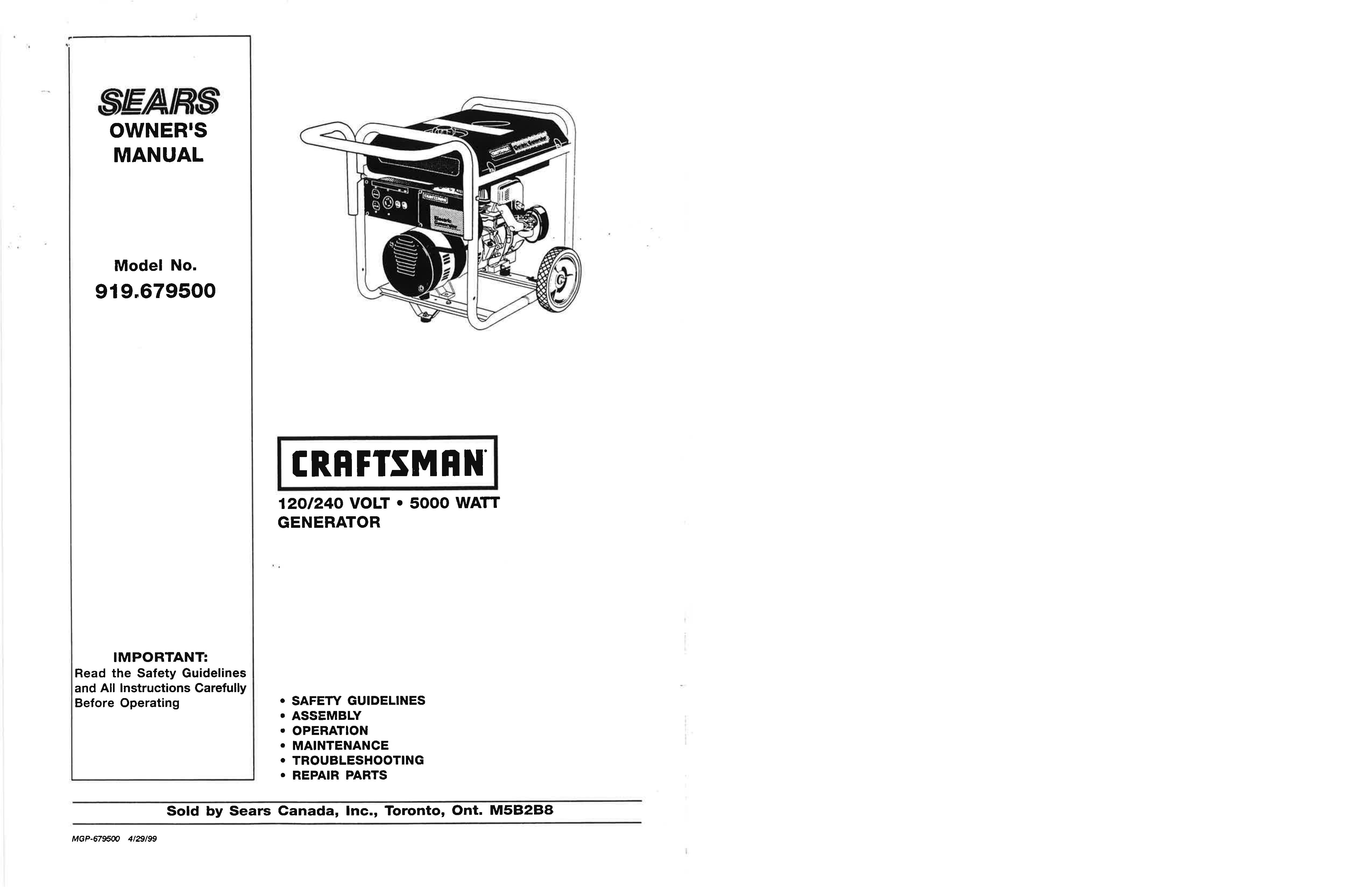 Craftsman MGP-679500 Portable Generator User Manual