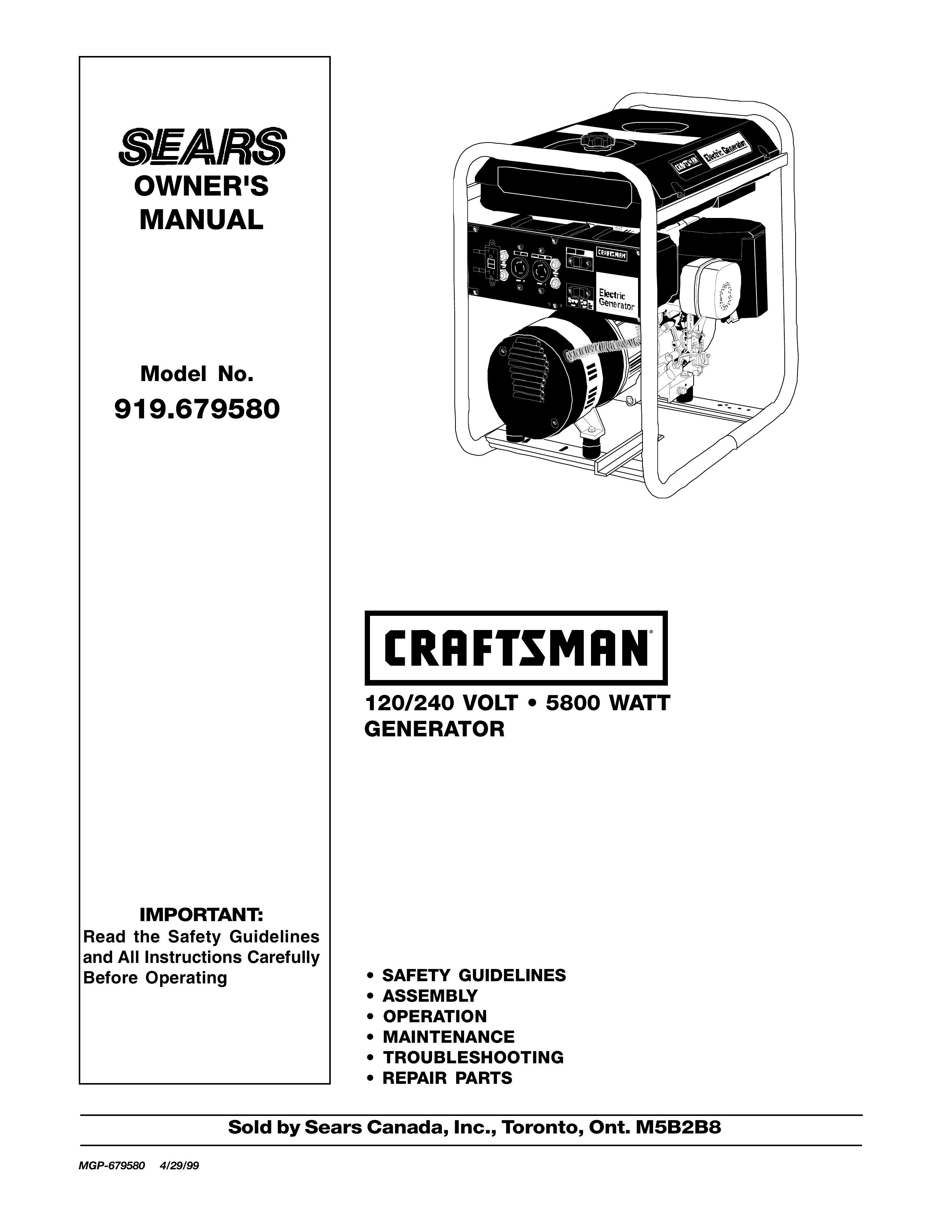 Craftsman MGP-679580 Portable Generator User Manual