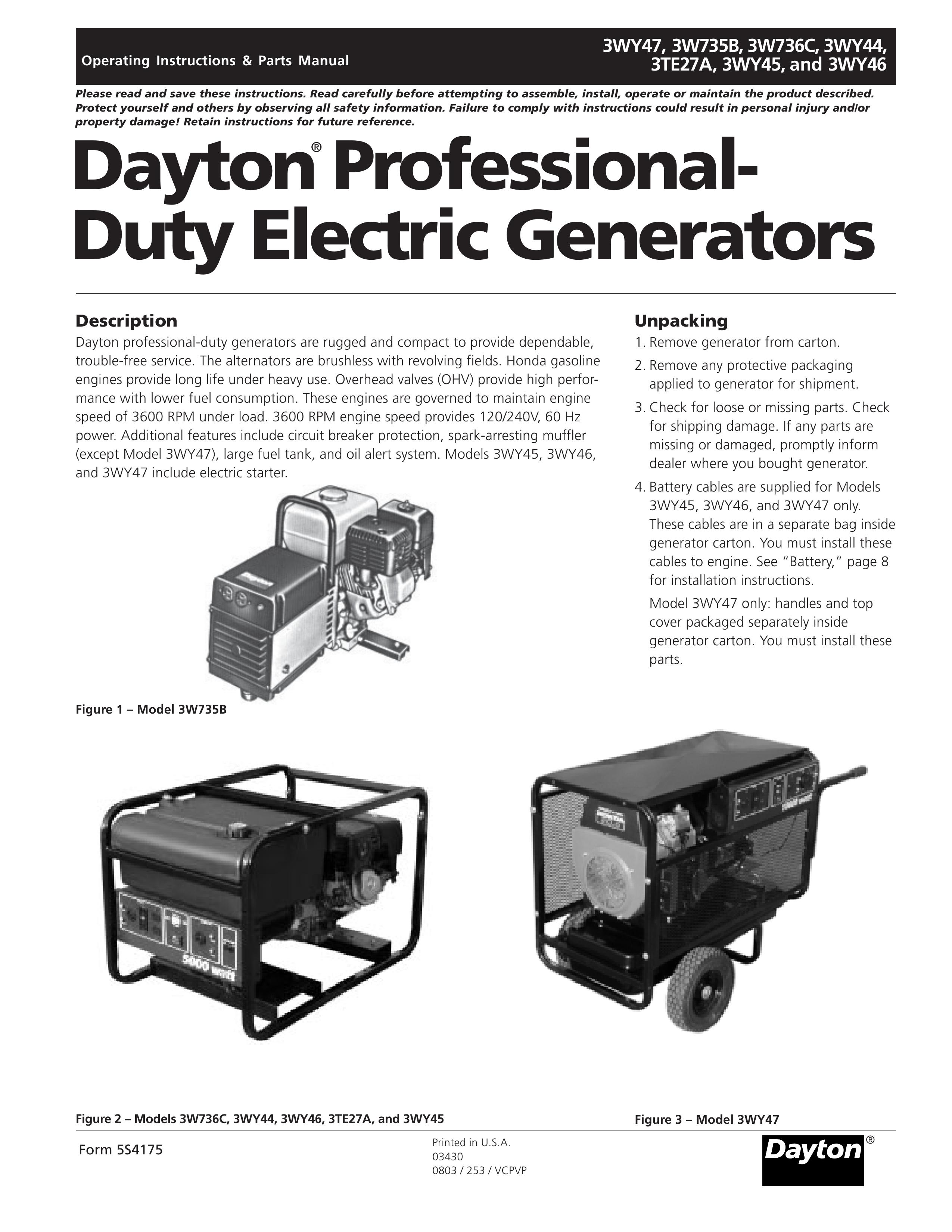 Dayton 3WY46 Portable Generator User Manual
