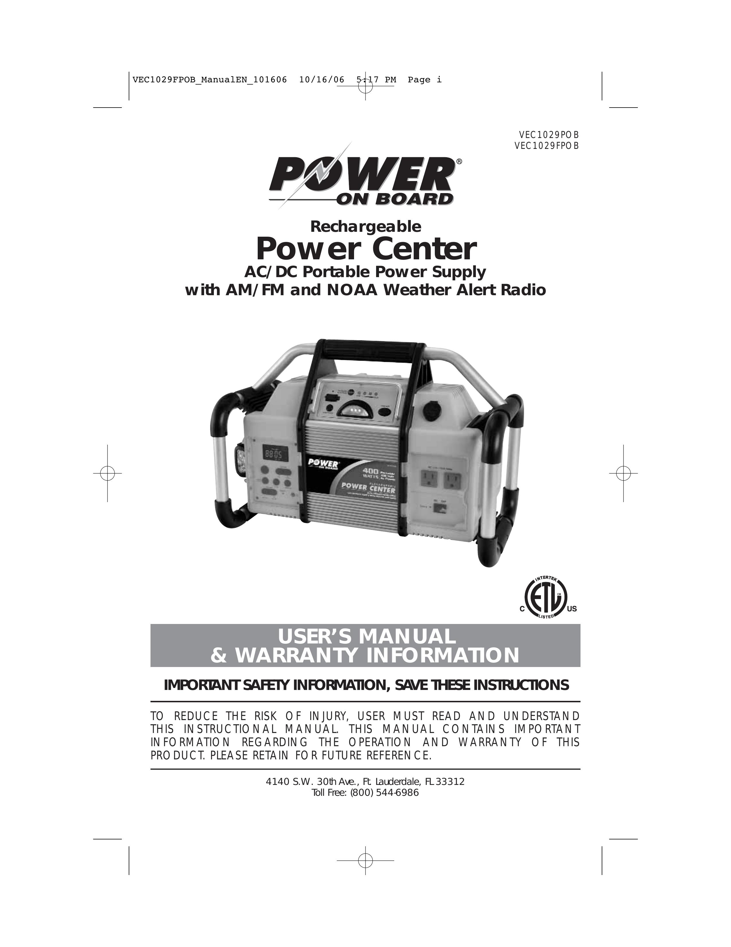 Energy Tech Laboratories VEC1029FPOB Portable Generator User Manual