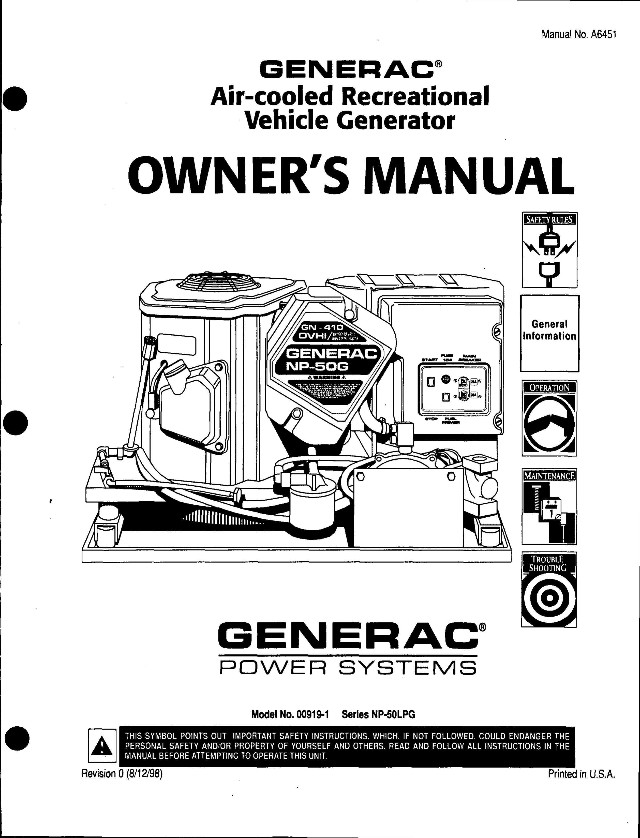 GE A-6451 Portable Generator User Manual