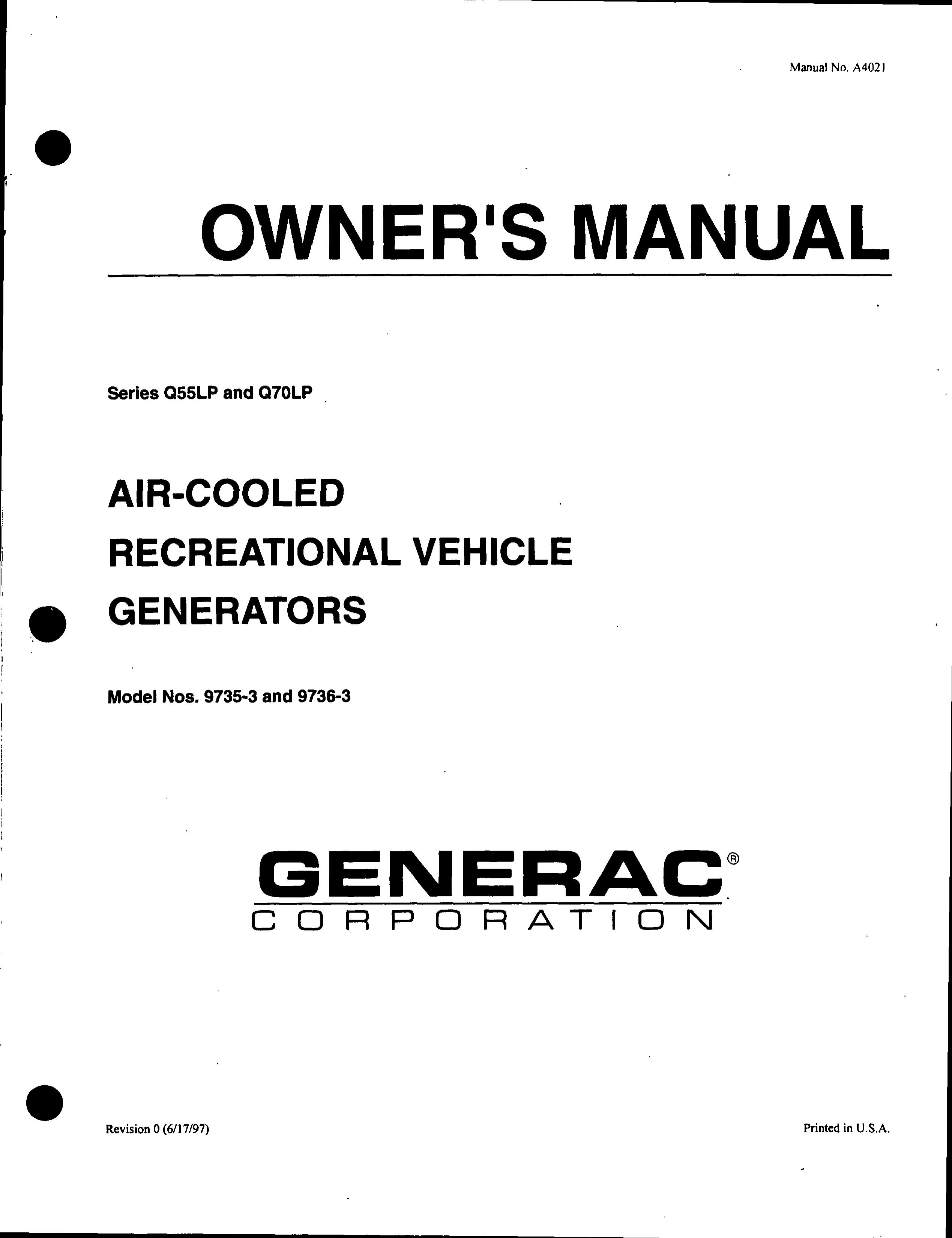 GE A4021 Portable Generator User Manual