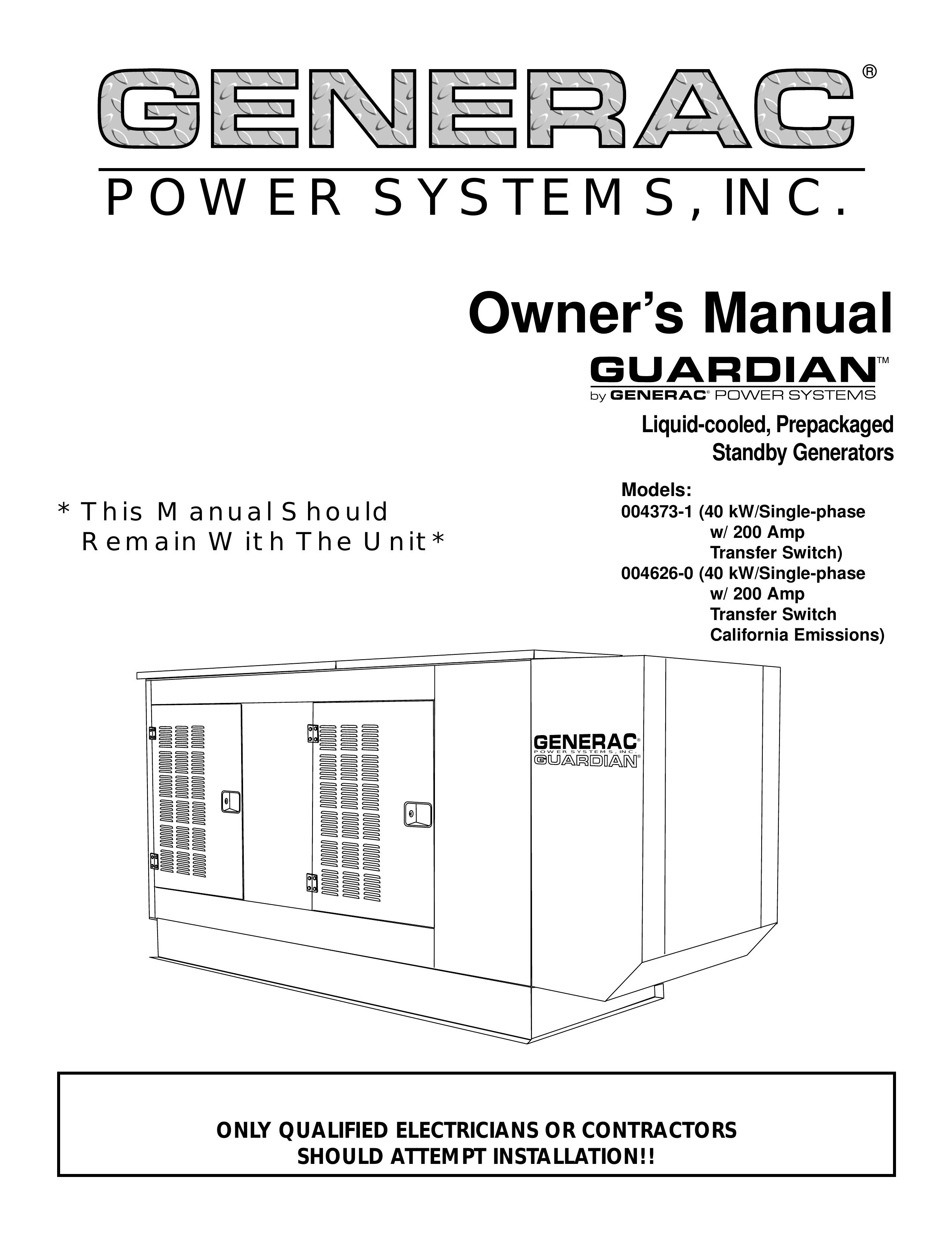 Generac 004373-1, 004626-0 Portable Generator User Manual