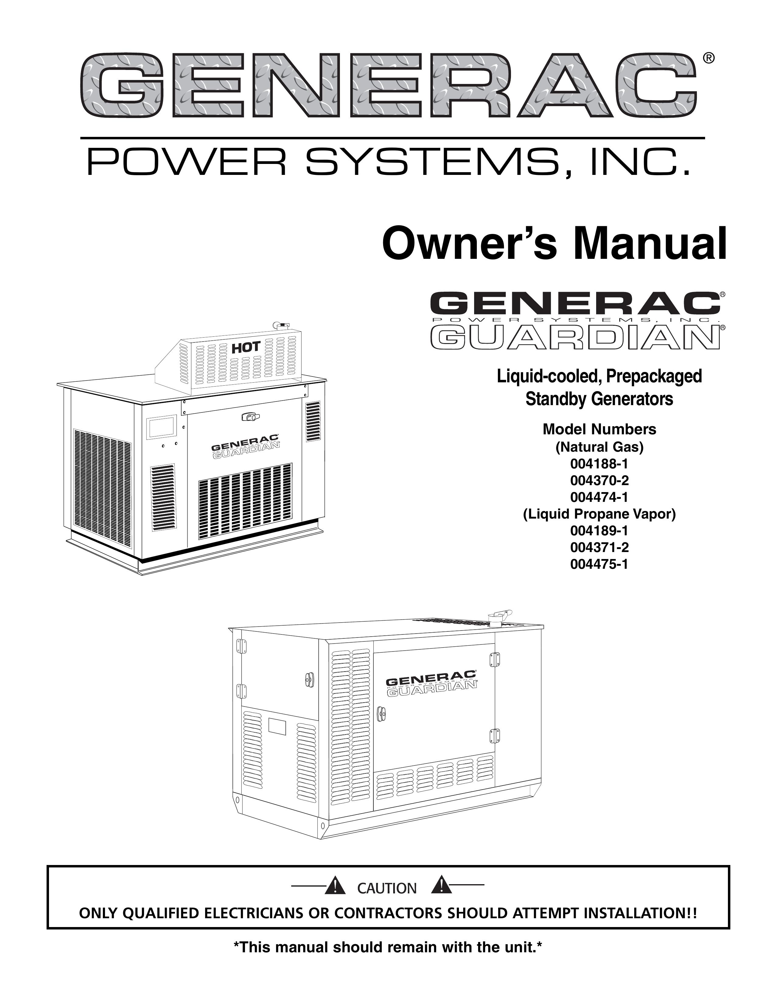 Generac Power Systems 004475-1 Portable Generator User Manual