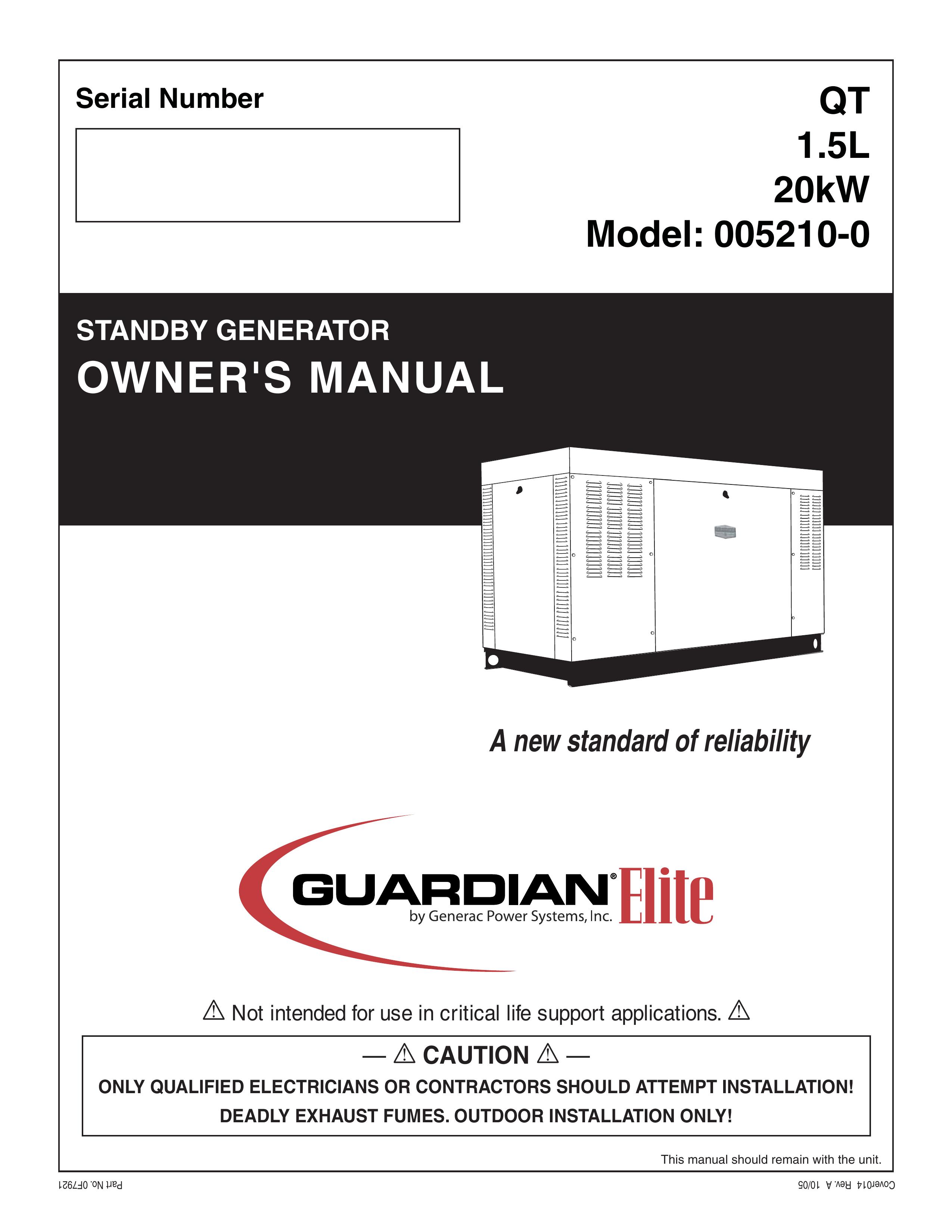 Generac Power Systems 005210-0 Portable Generator User Manual