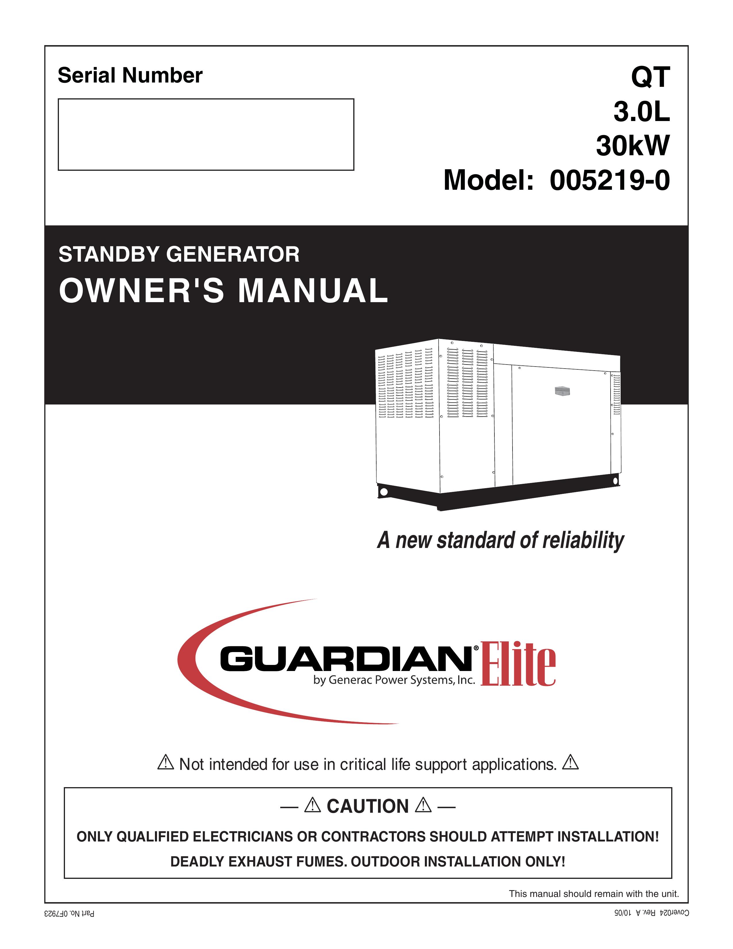 Generac Power Systems 005219-0 Portable Generator User Manual