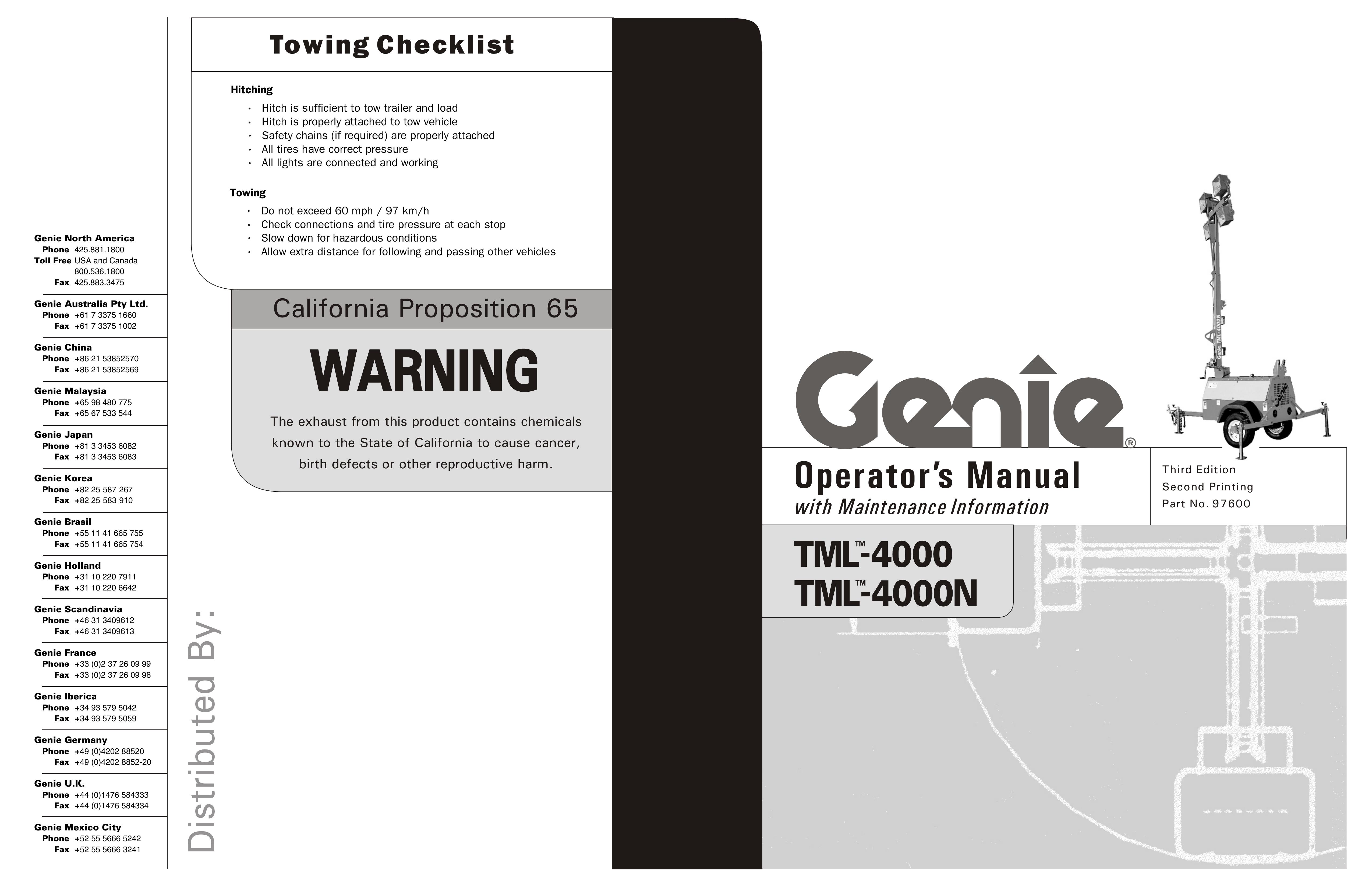 Genie TML-4000 Portable Generator User Manual