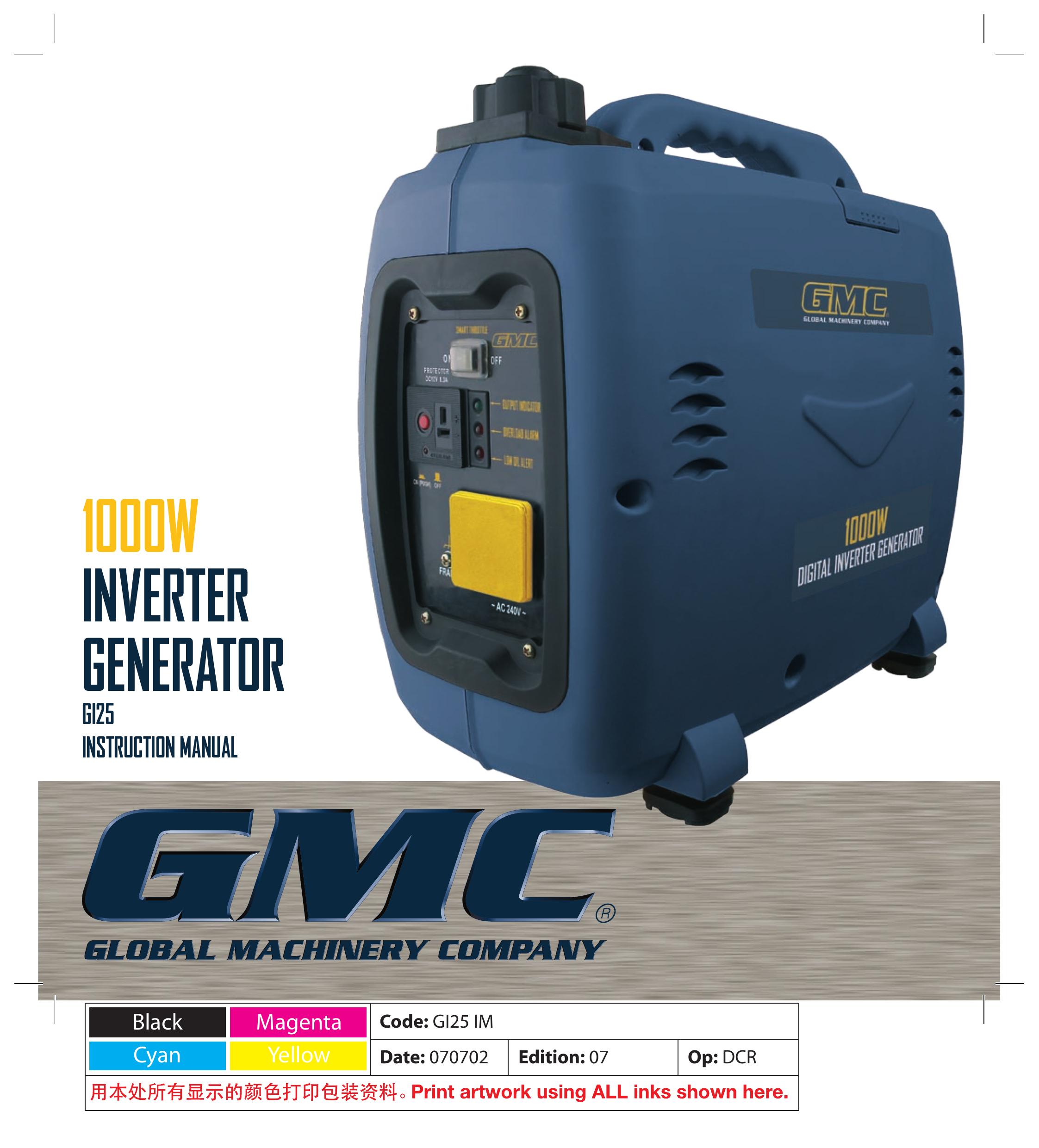 Global Machinery Company G25 Portable Generator User Manual