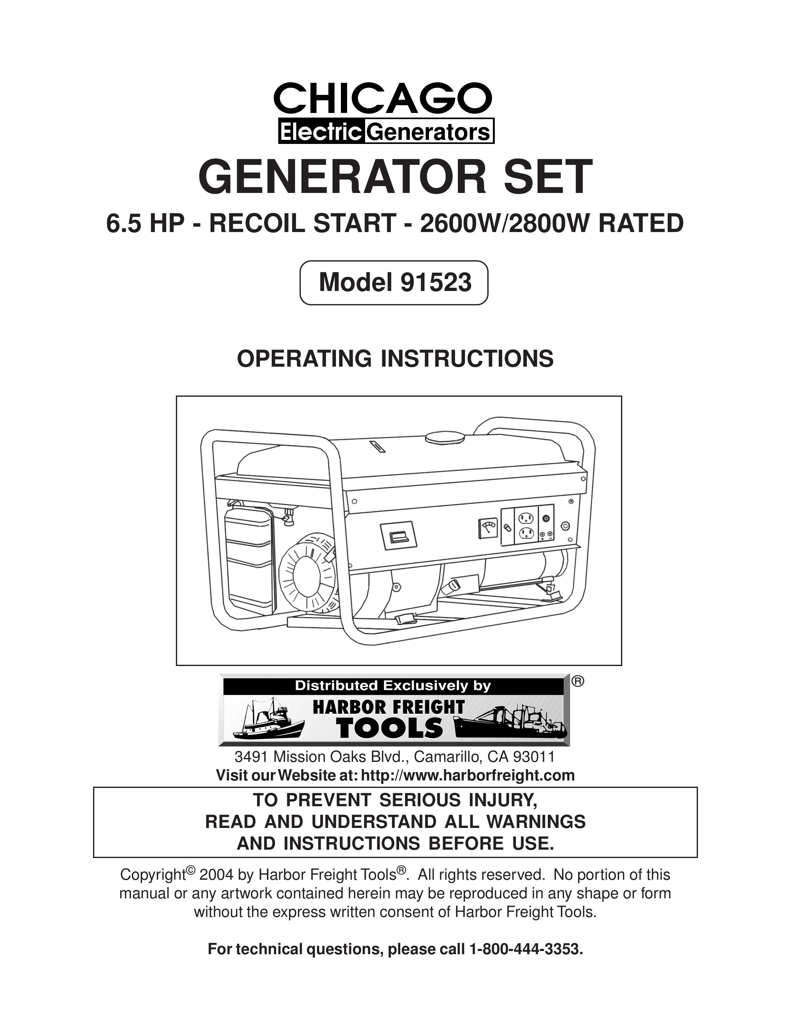 Harbor Freight Tools 91523 Portable Generator User Manual