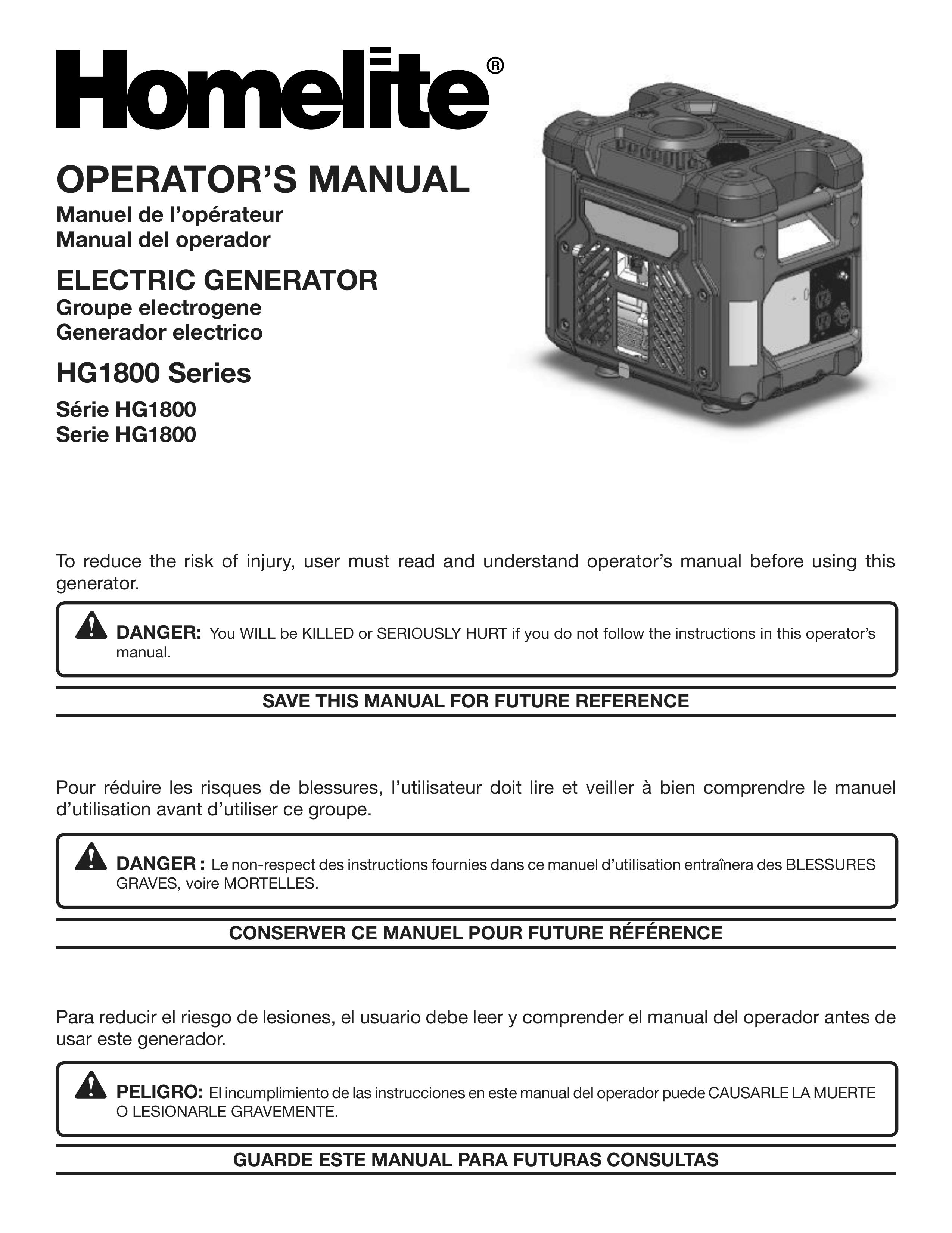 Homelite HG1800 Portable Generator User Manual