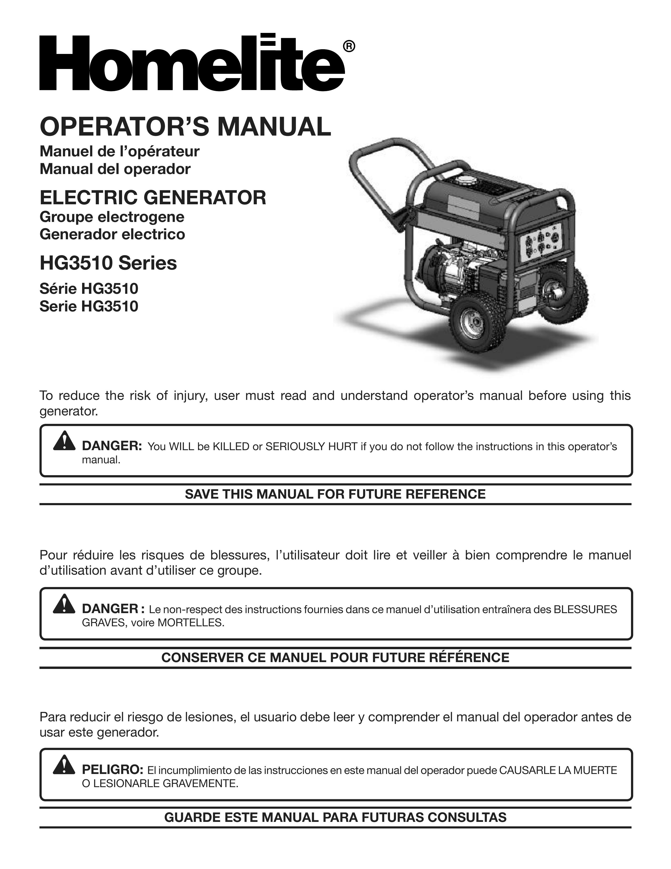Homelite HG3510 Portable Generator User Manual