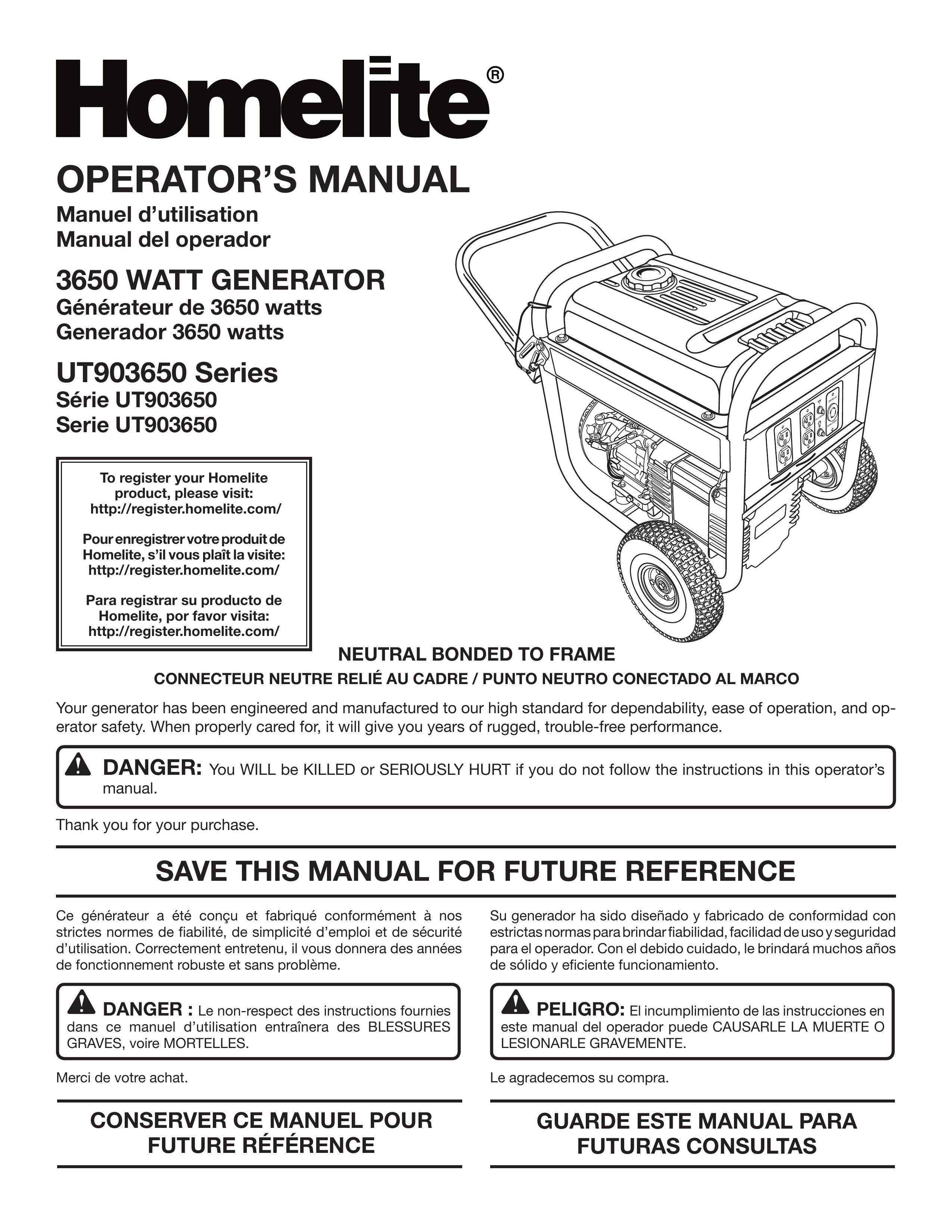 Homelite UT903650 Portable Generator User Manual