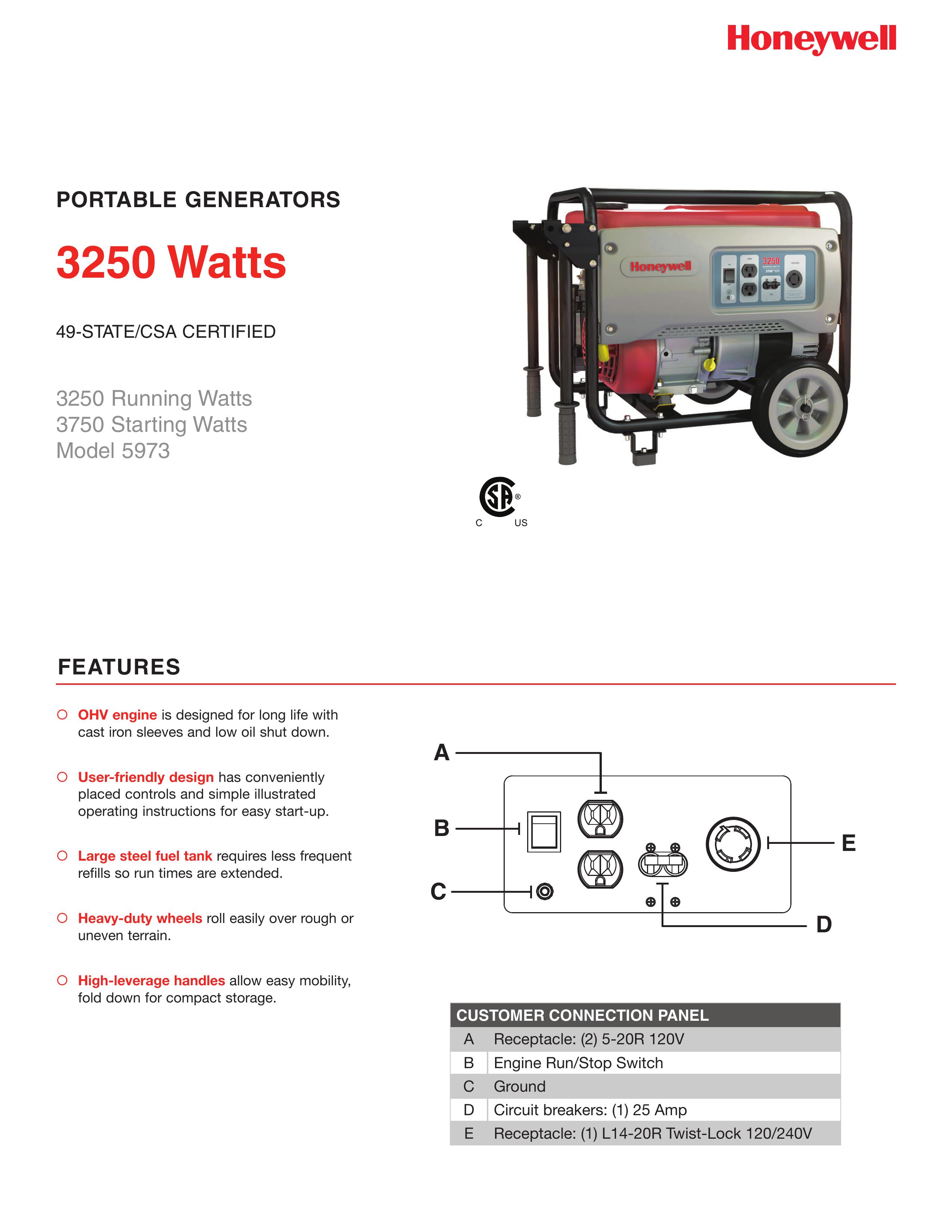 Honeywell 5973 Portable Generator User Manual