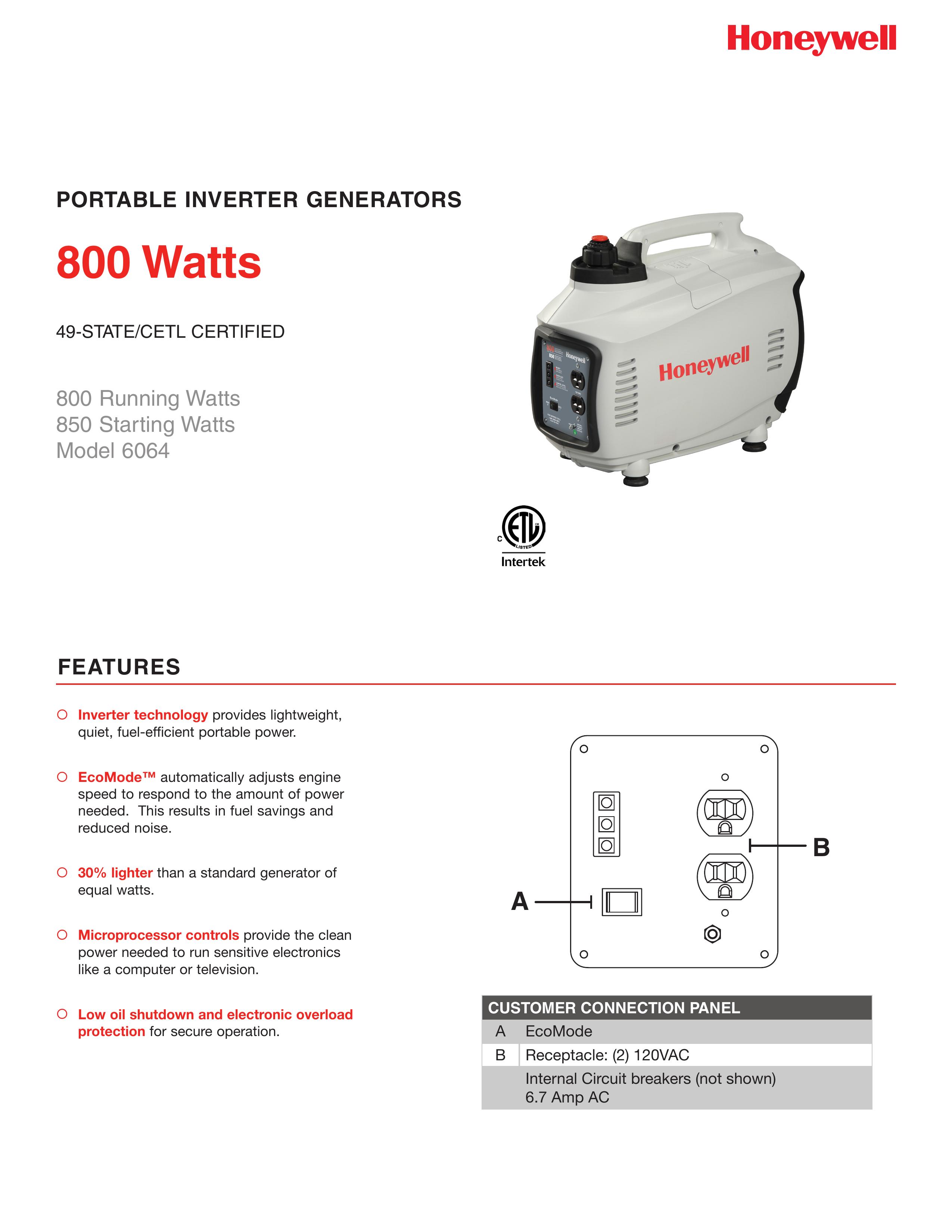 Honeywell 6064 Portable Generator User Manual