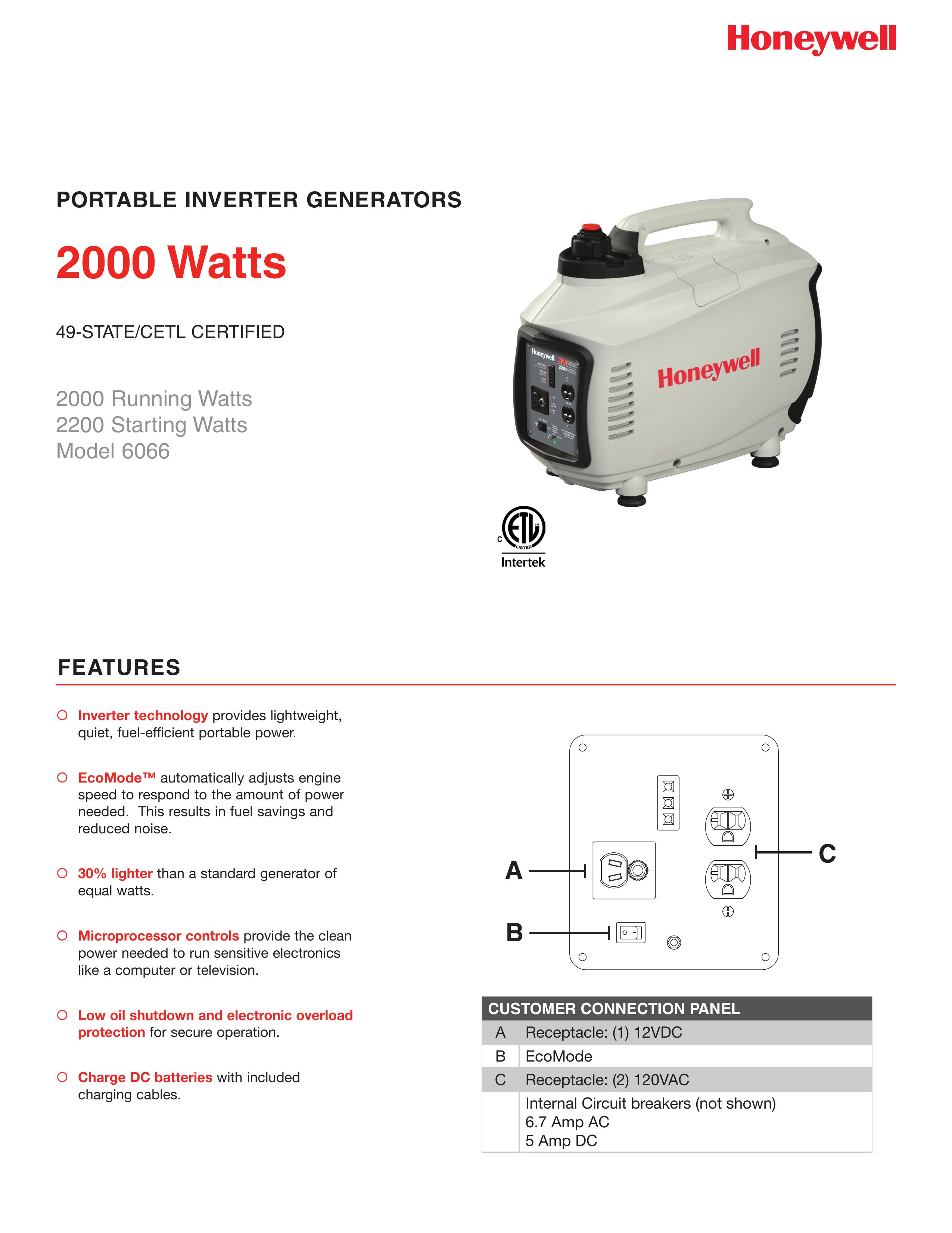 Honeywell 6066 Portable Generator User Manual