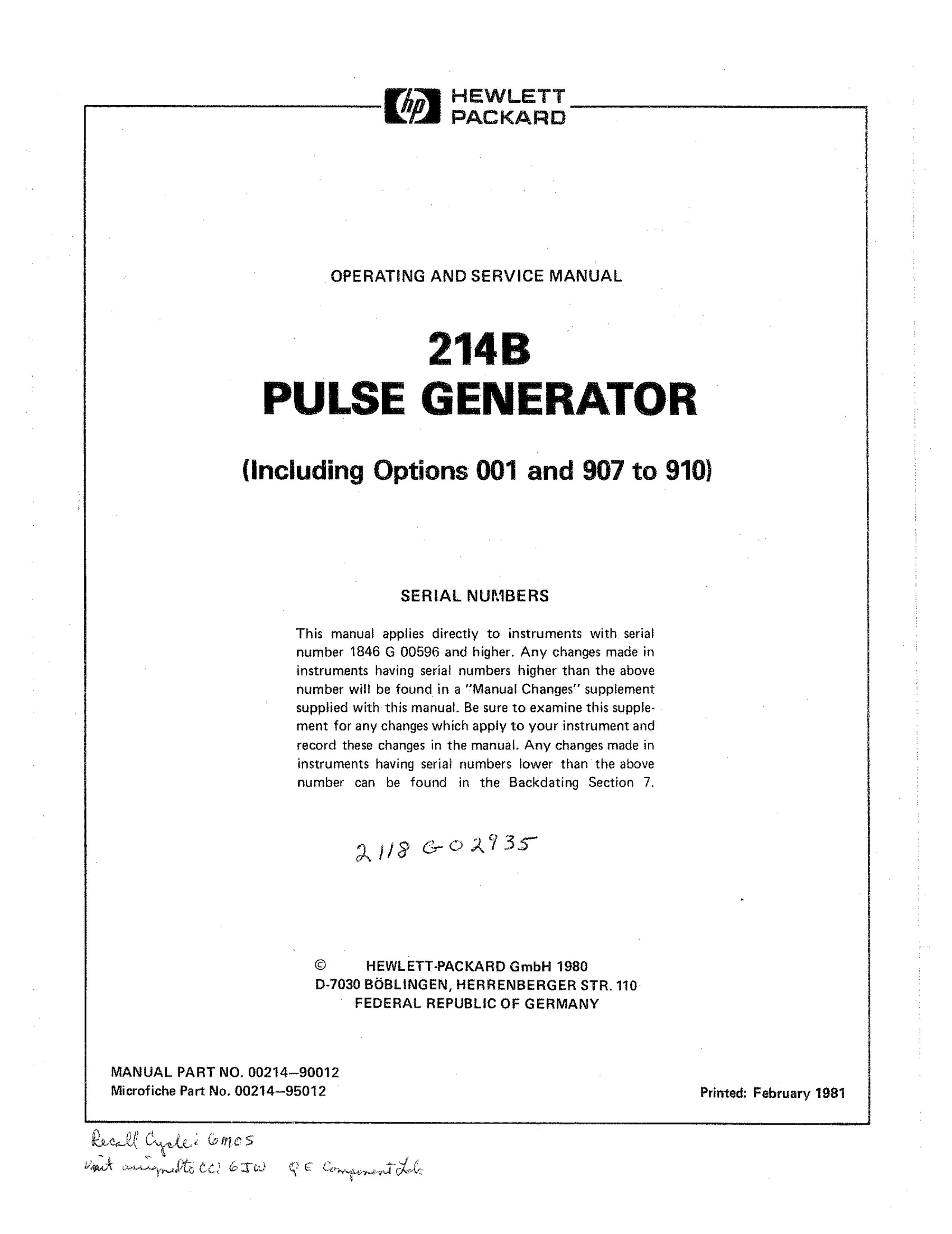 HP (Hewlett-Packard) 2118 G02935 Portable Generator User Manual