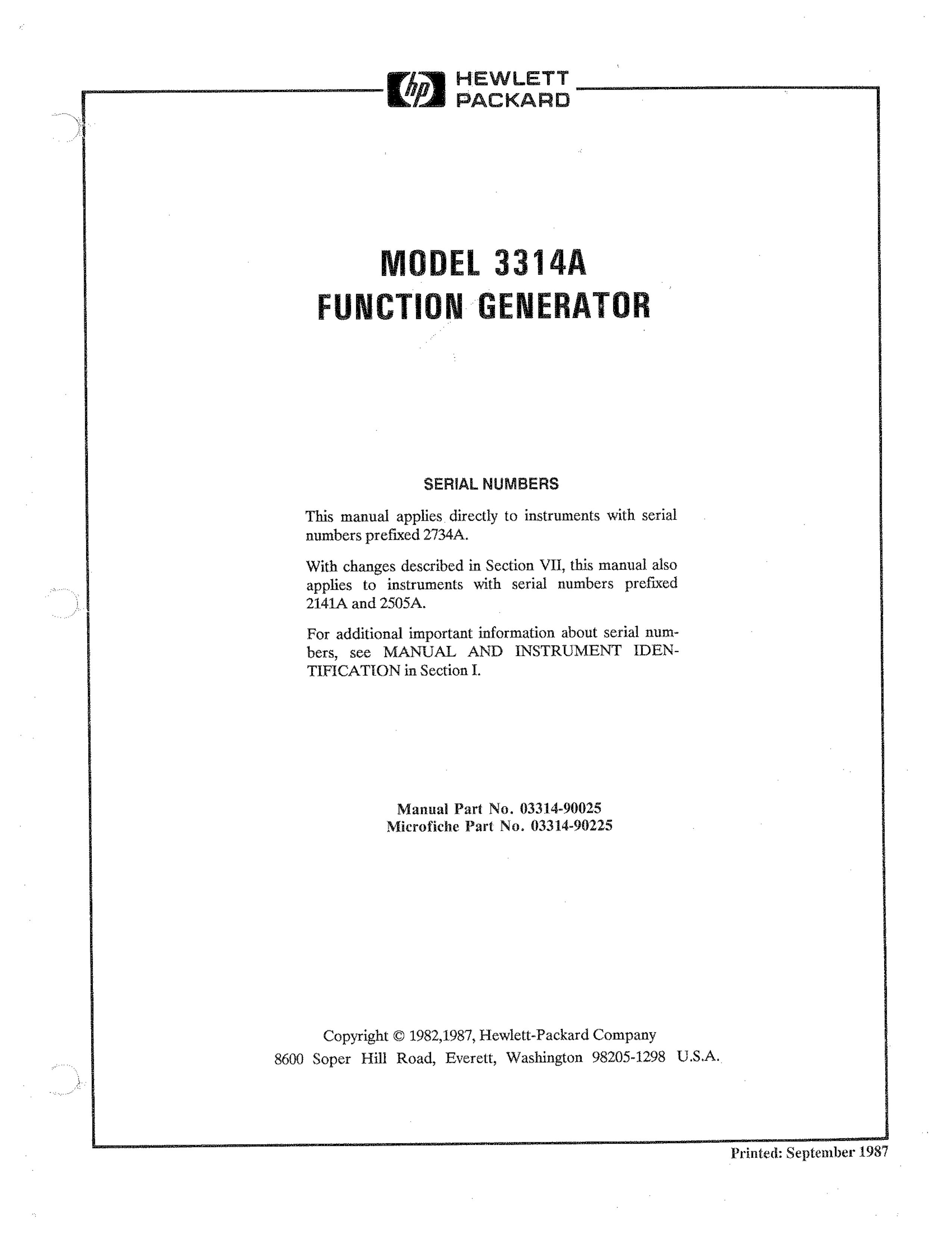 HP (Hewlett-Packard) 3314A Portable Generator User Manual