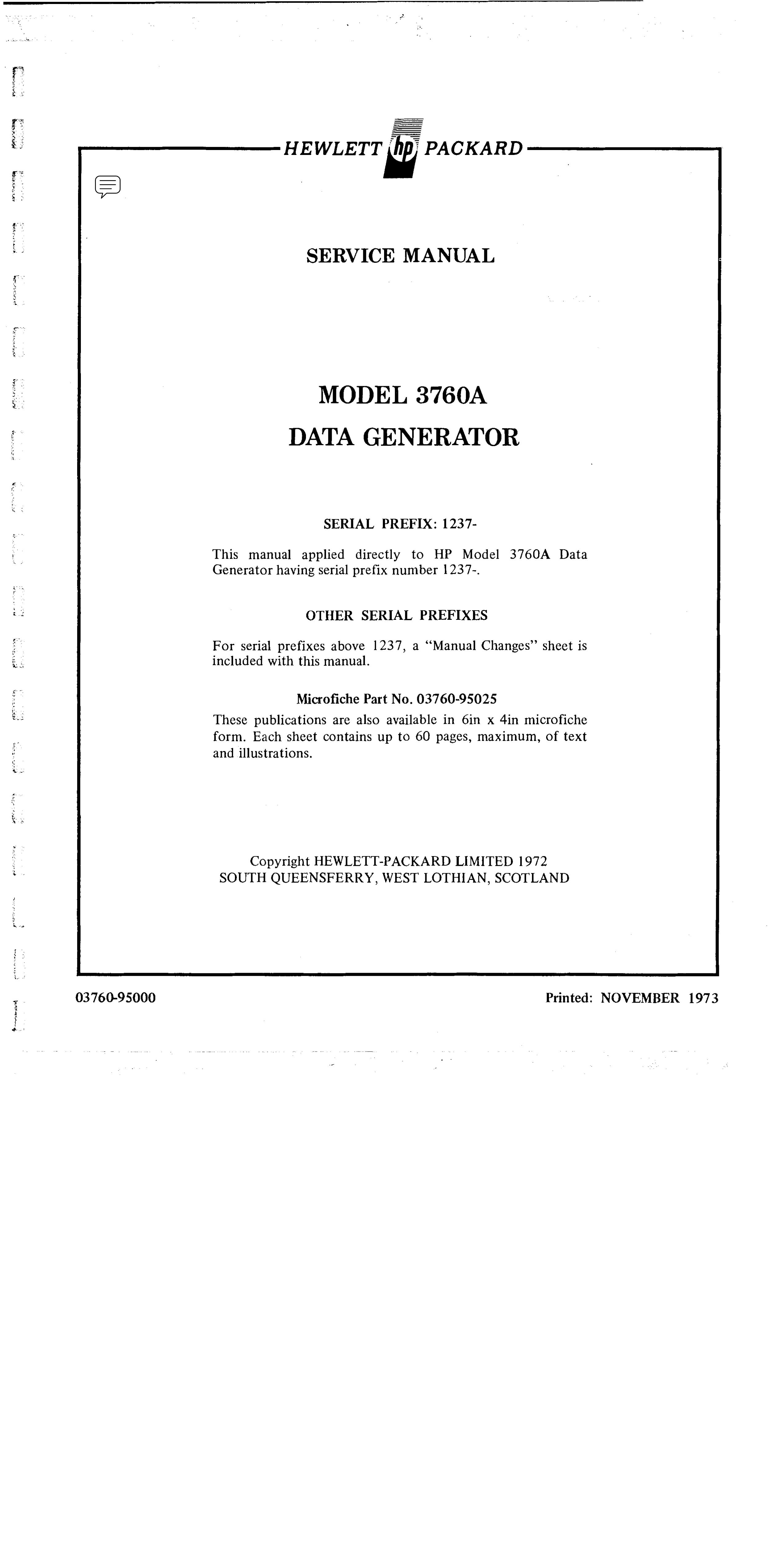 HP (Hewlett-Packard) 3760A Portable Generator User Manual