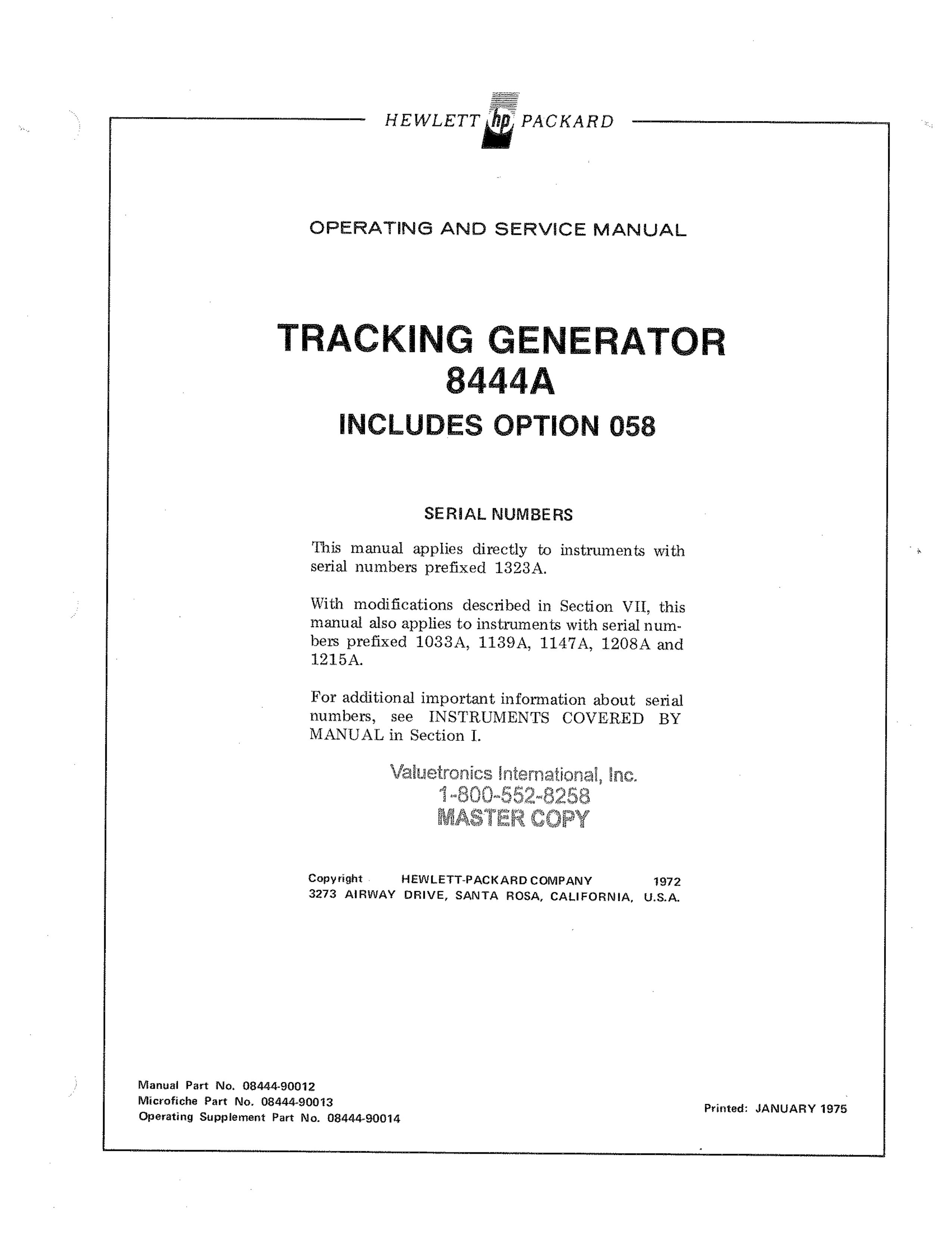 HP (Hewlett-Packard) 8444A Portable Generator User Manual