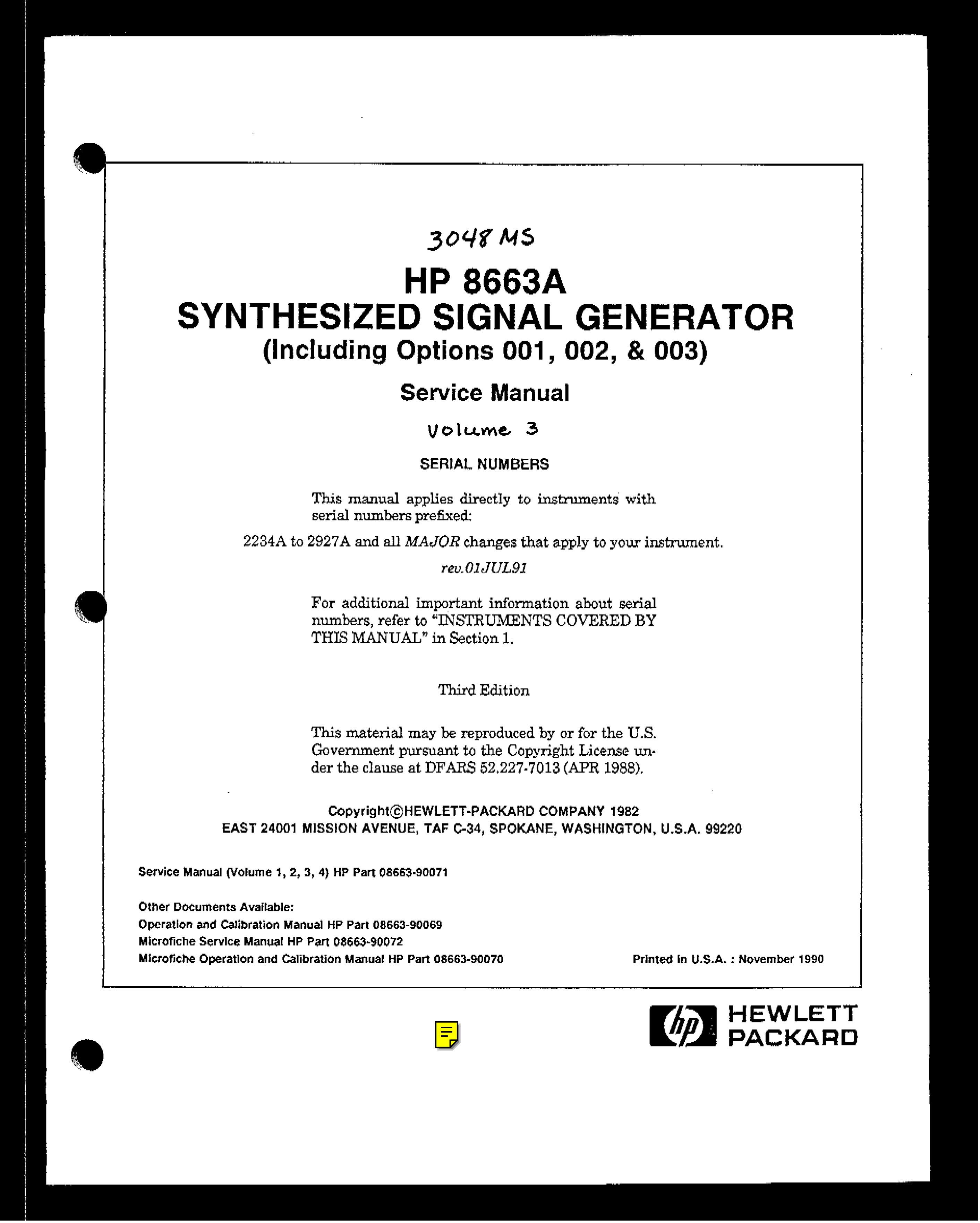 HP (Hewlett-Packard) HP 8663A Portable Generator User Manual