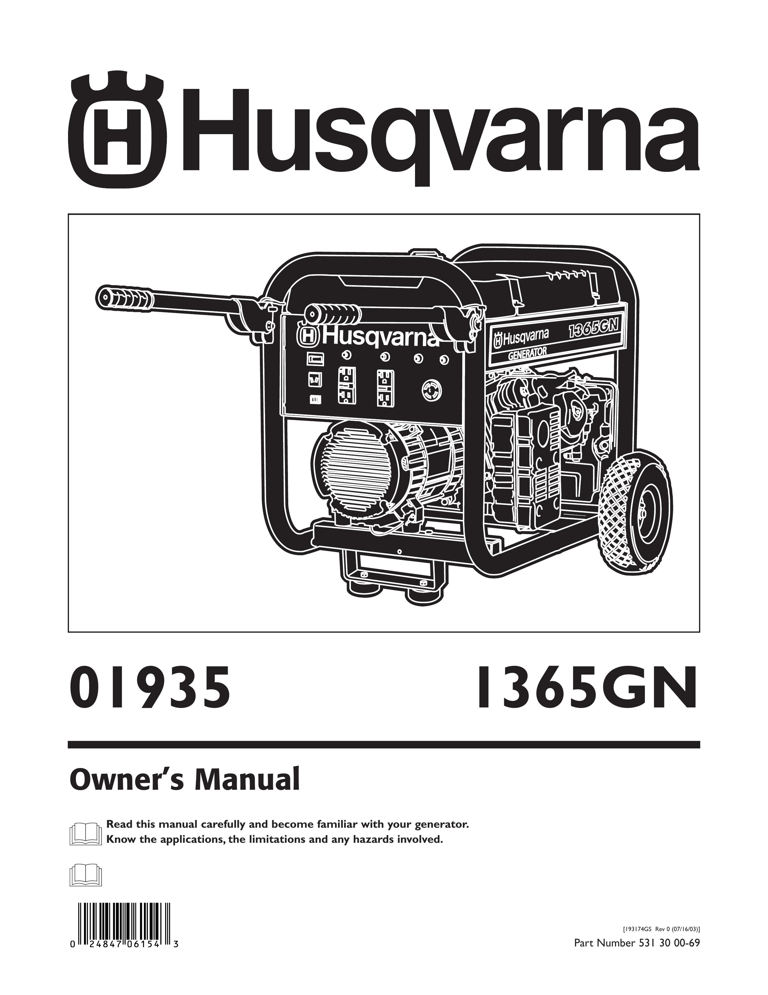 Husqvarna 1365GN Portable Generator User Manual