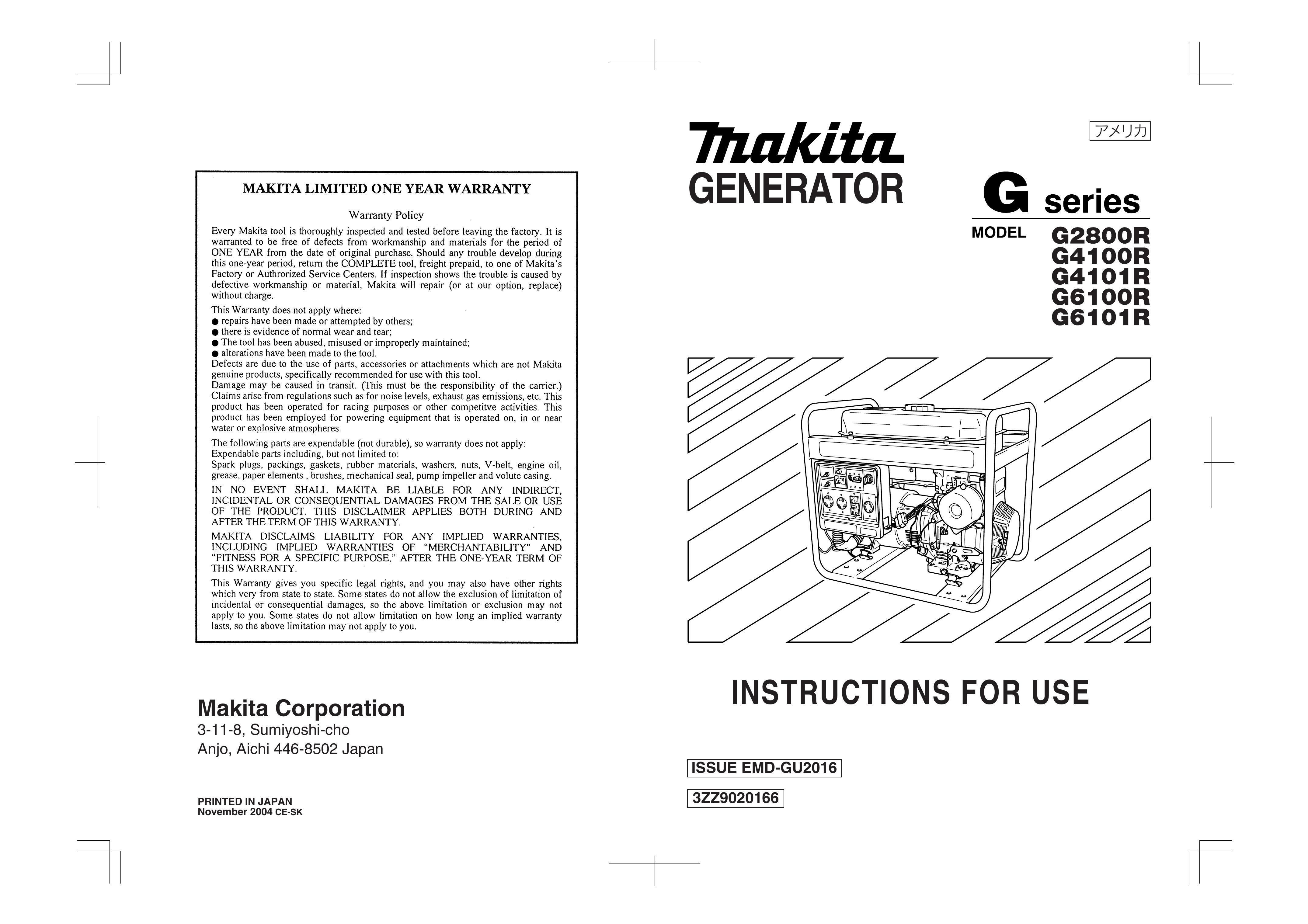 Makita G4100R Portable Generator User Manual